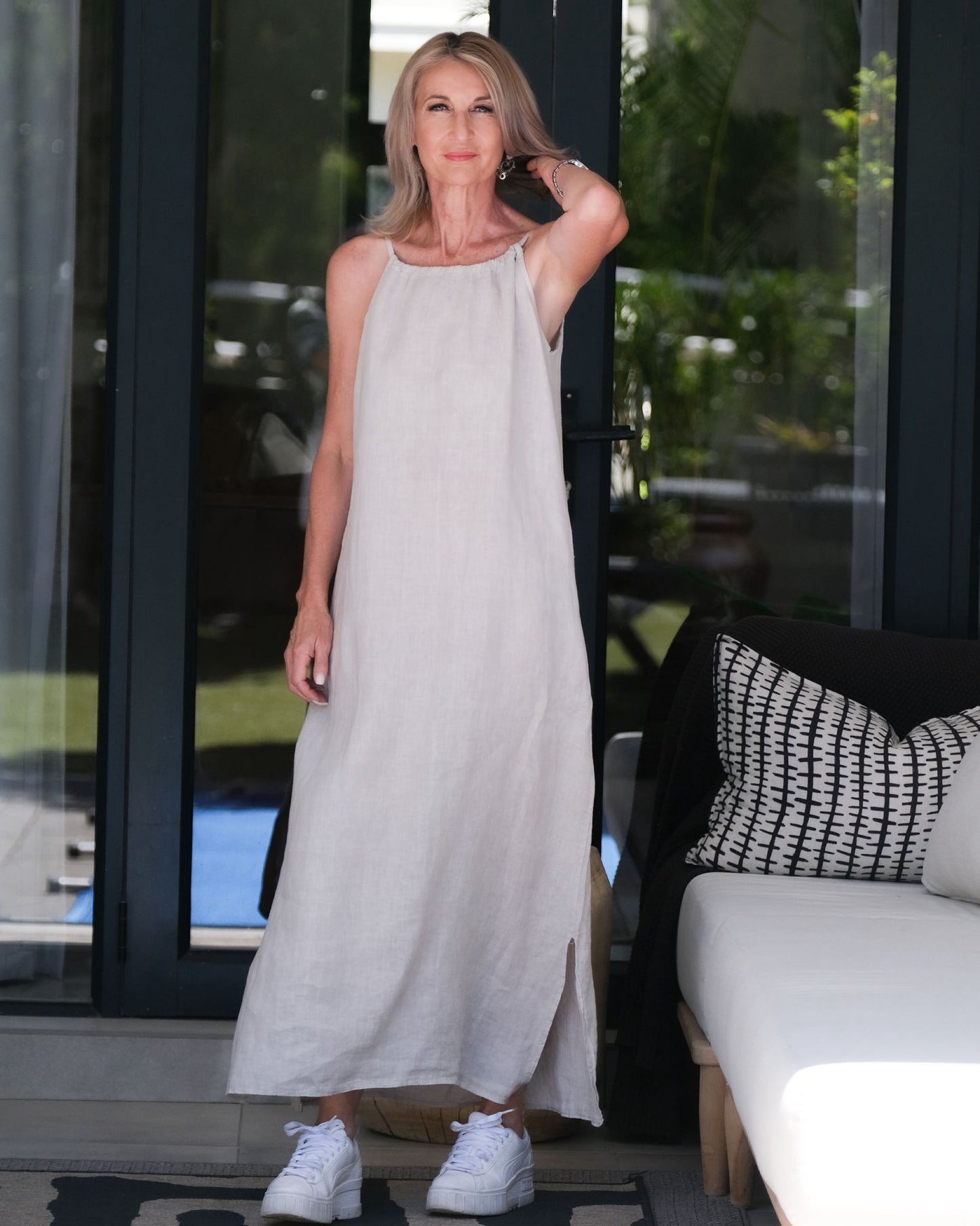 Breezy Strappy Linen Dress | Beige