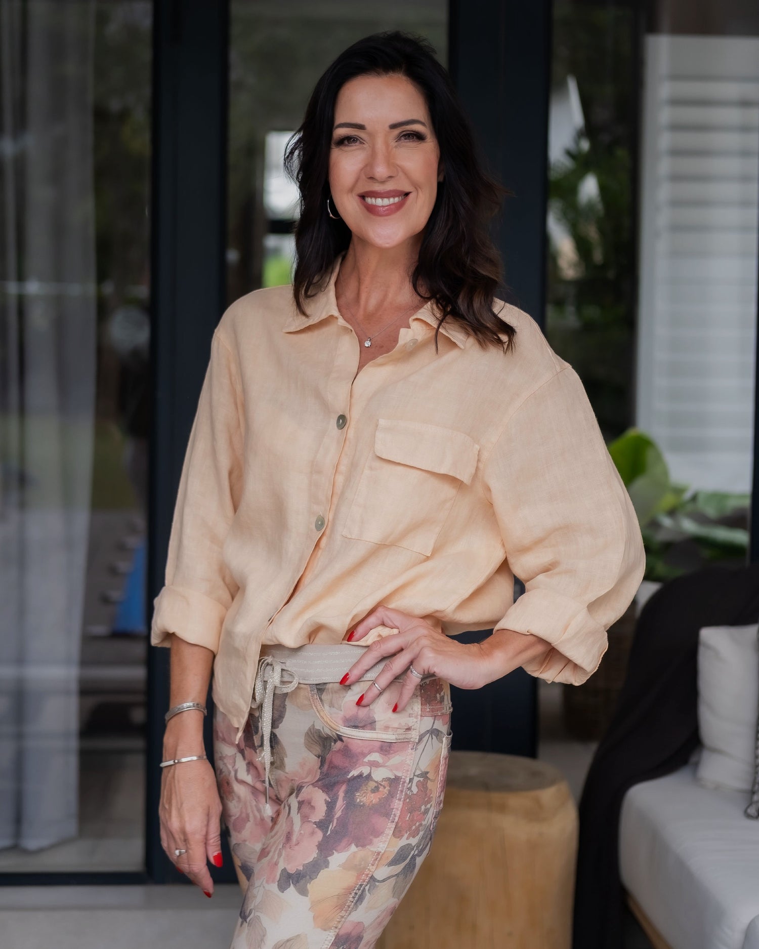 Chic Charisma Linen Jacket | Peach