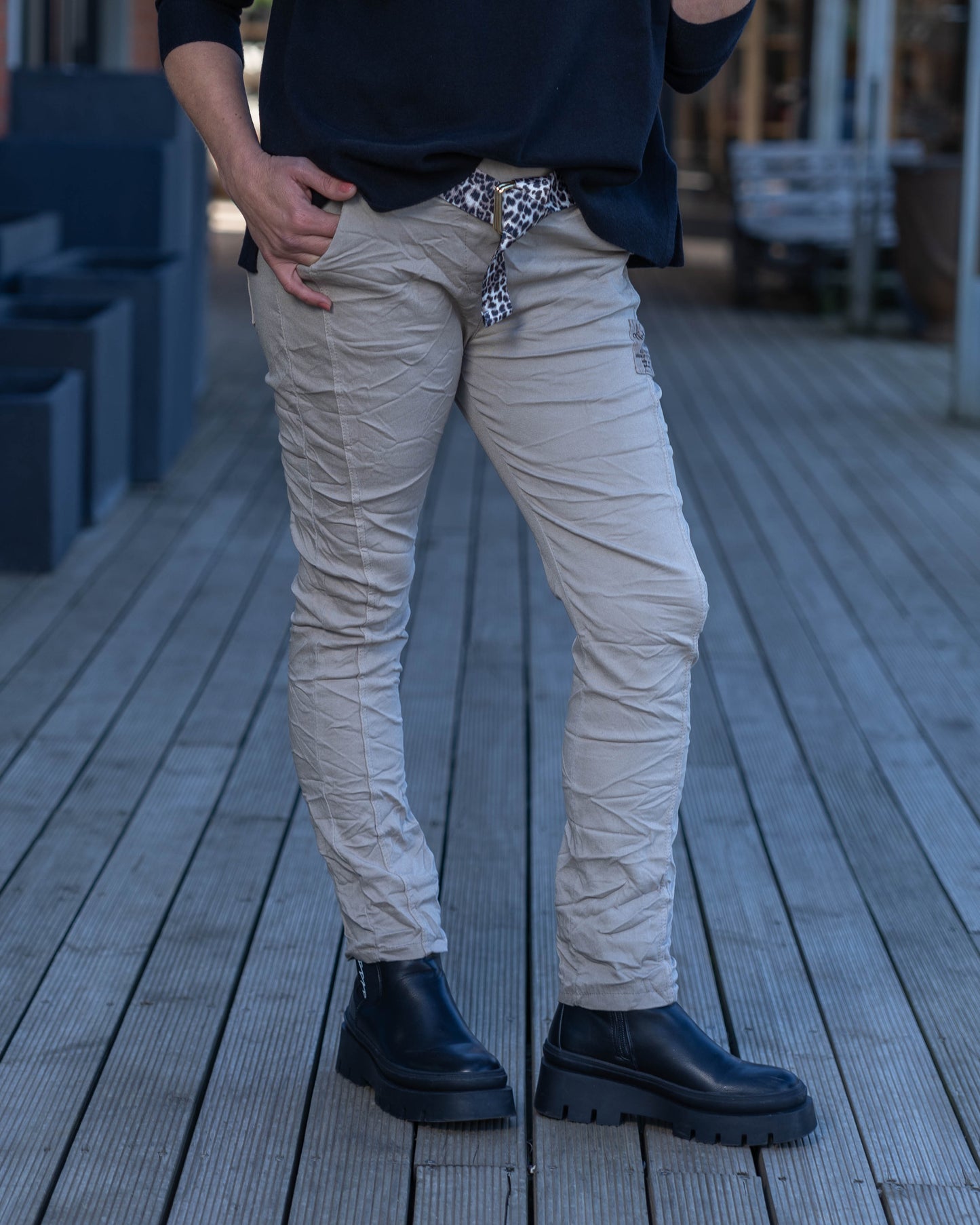 Double Take Drawstring Belted Pants | Stone