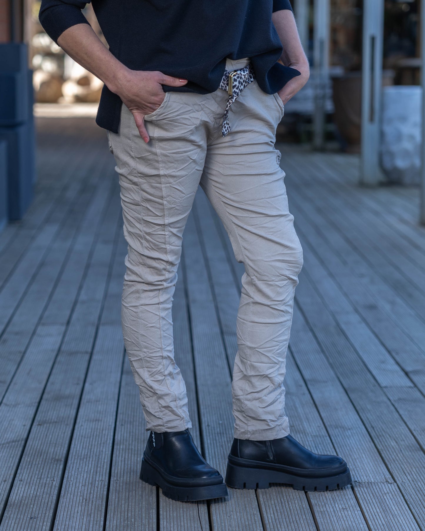 Double Take Drawstring Belted Pants | Stone