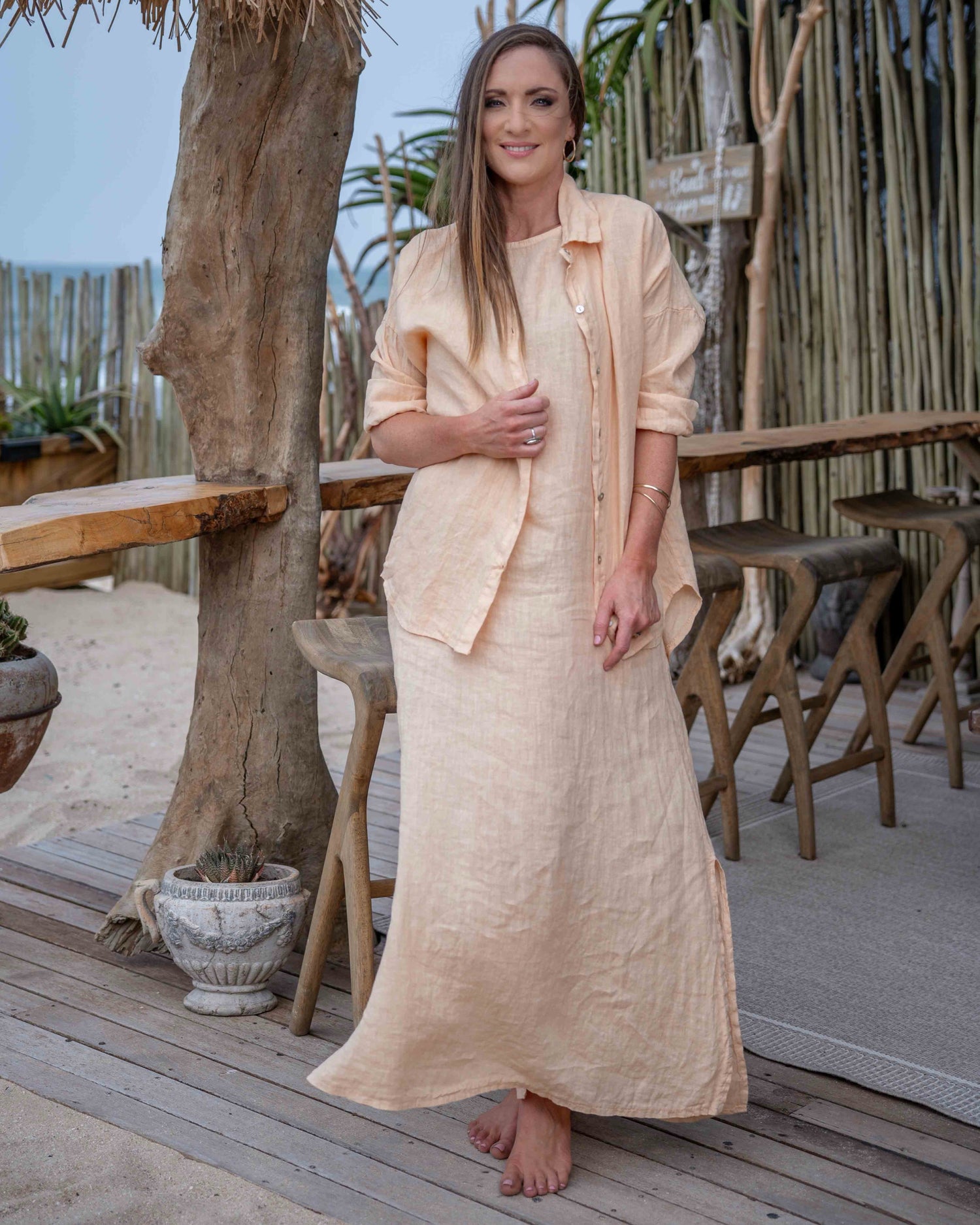 Dreamy Delight Linen Shirt | Peach