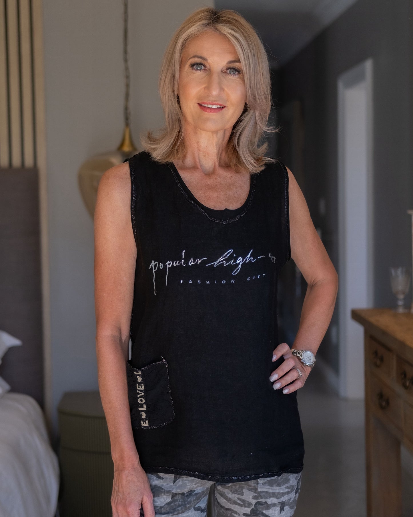 Fashion City Linen Top | Black