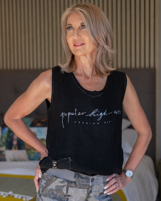 Fashion City Linen Top | Black