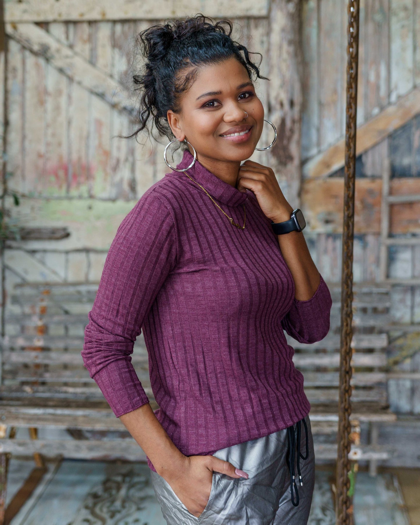 Last Light Polo Neck | Burgundy