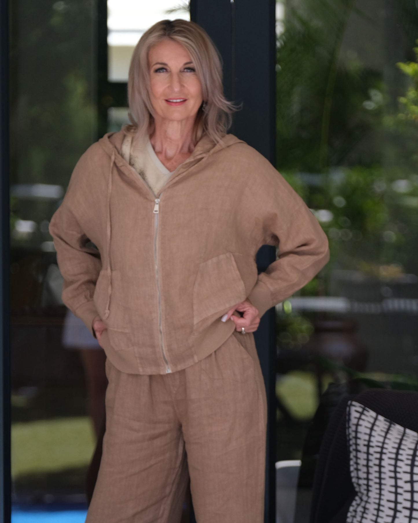Linen Essence Hoodie Jacket | Camel