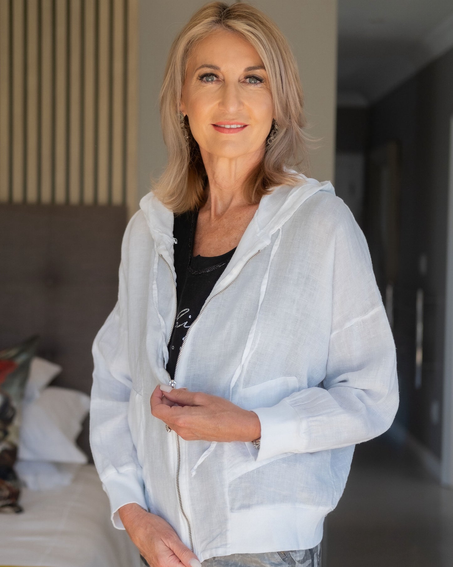 Linen Essence Hoodie Jacket | White