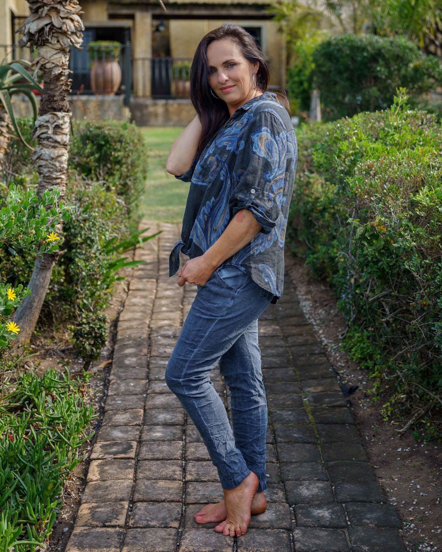 Paisley Swirl Linen Top | Midnight