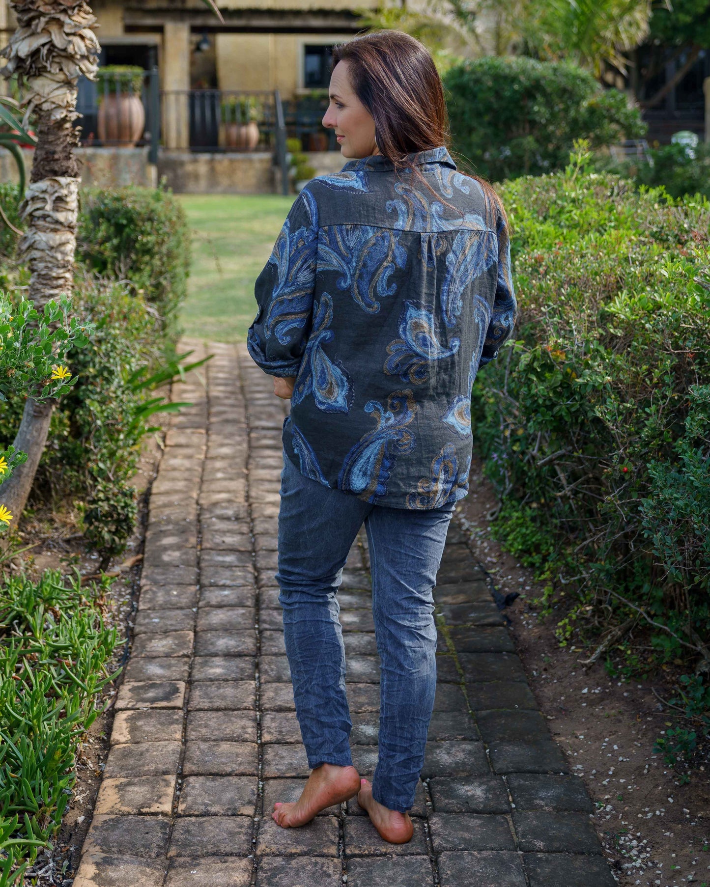 Paisley Swirl Linen Top | Midnight