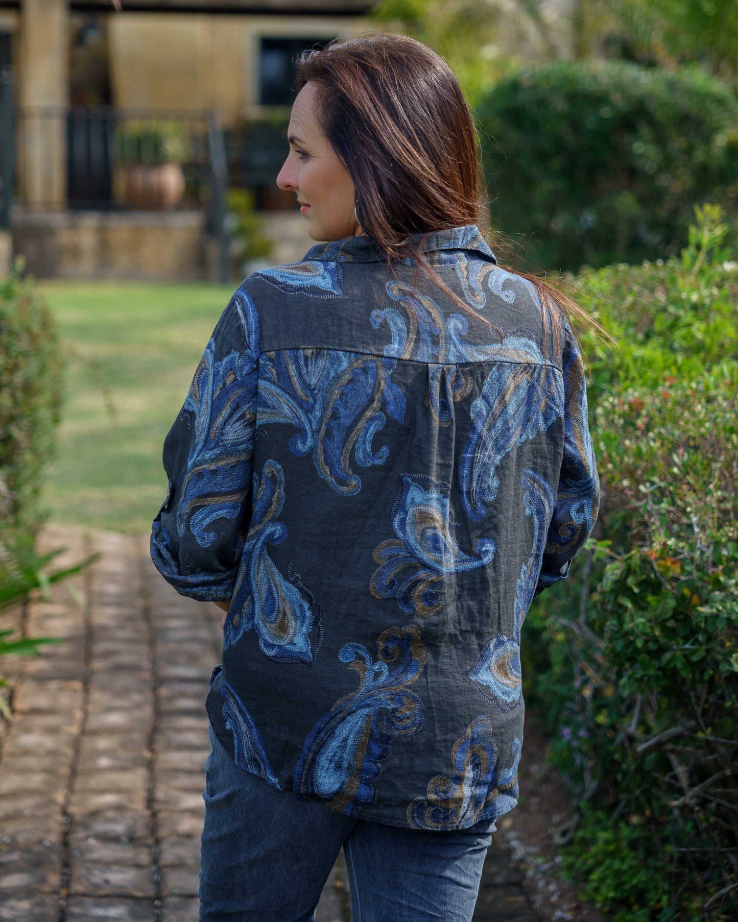 Paisley Swirl Linen Top | Midnight