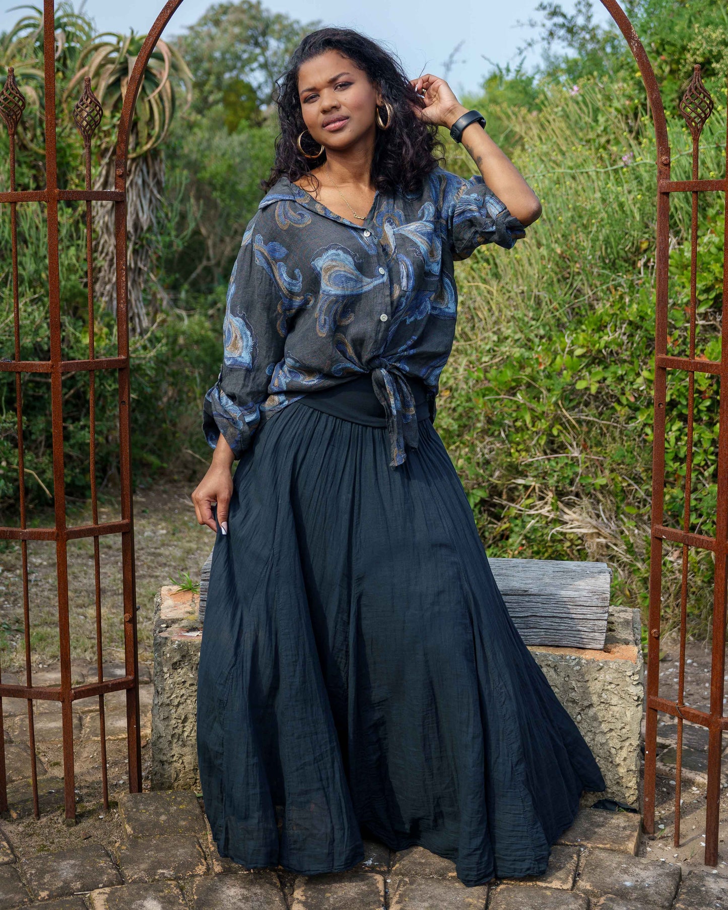 Paisley Swirl Linen Top | Midnight