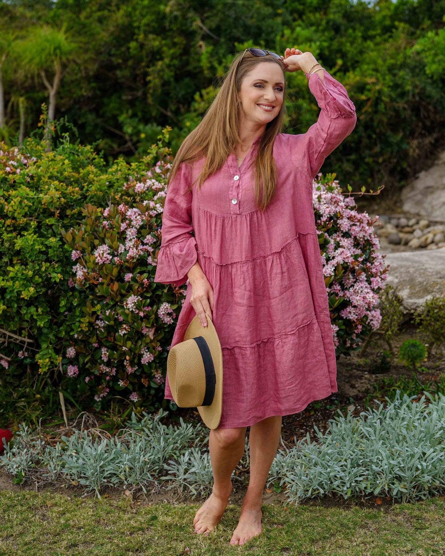 Paradise Linen Dress | Rose Bouquet