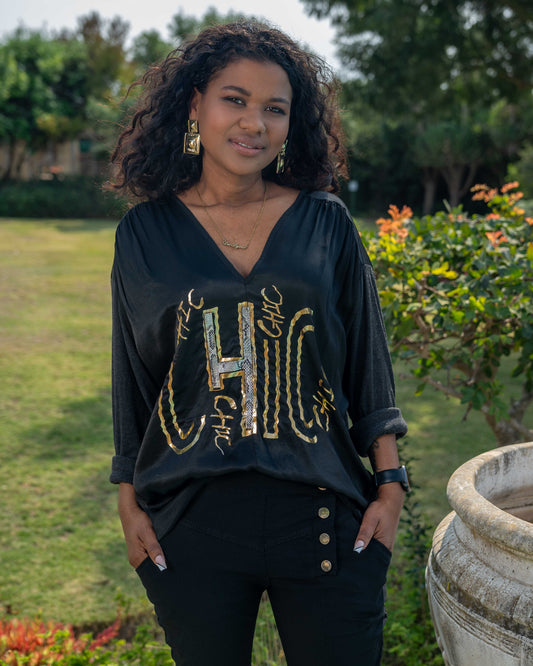 Shimmy Chic Top | Black