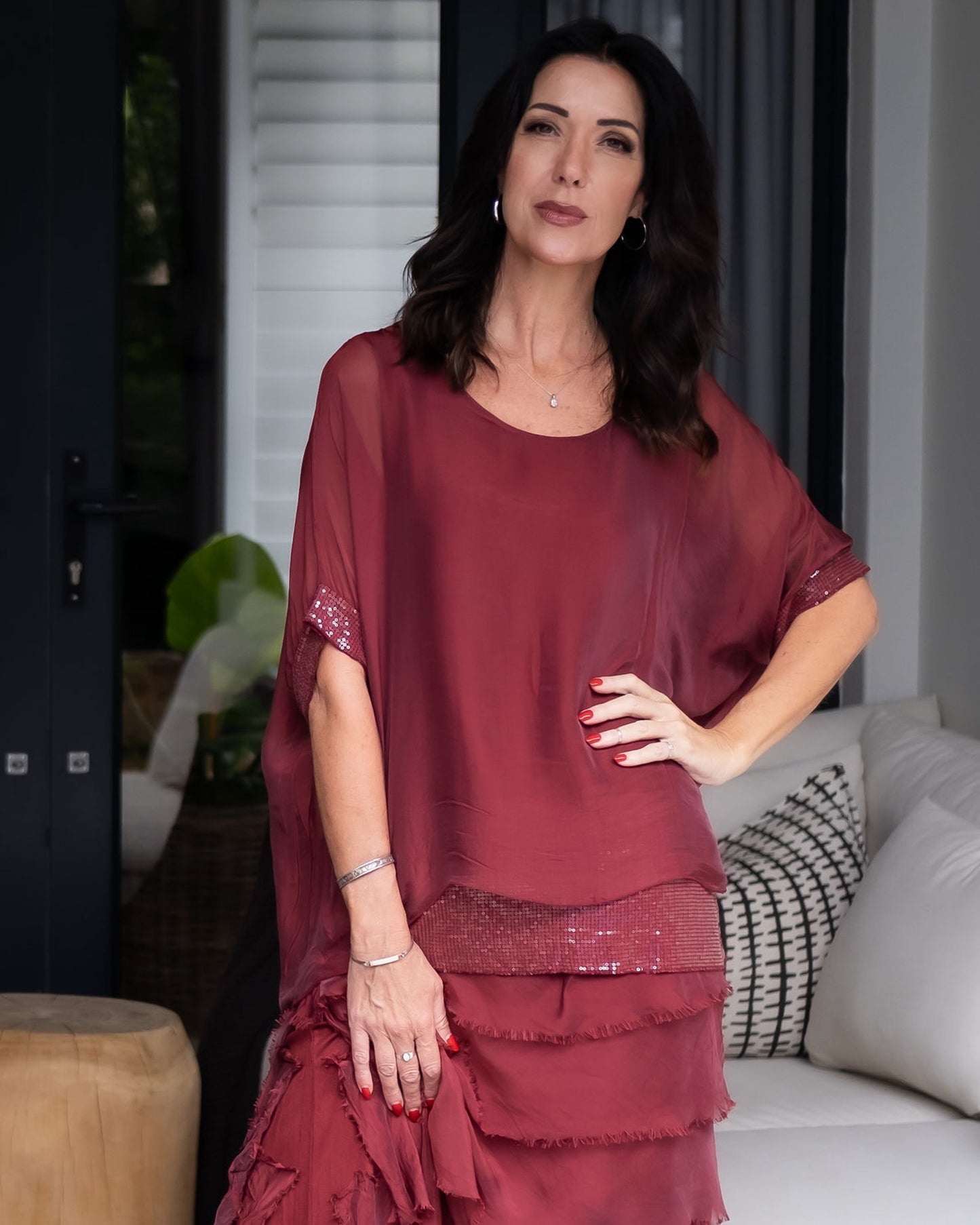 Sparkle Layer Top | Burgundy