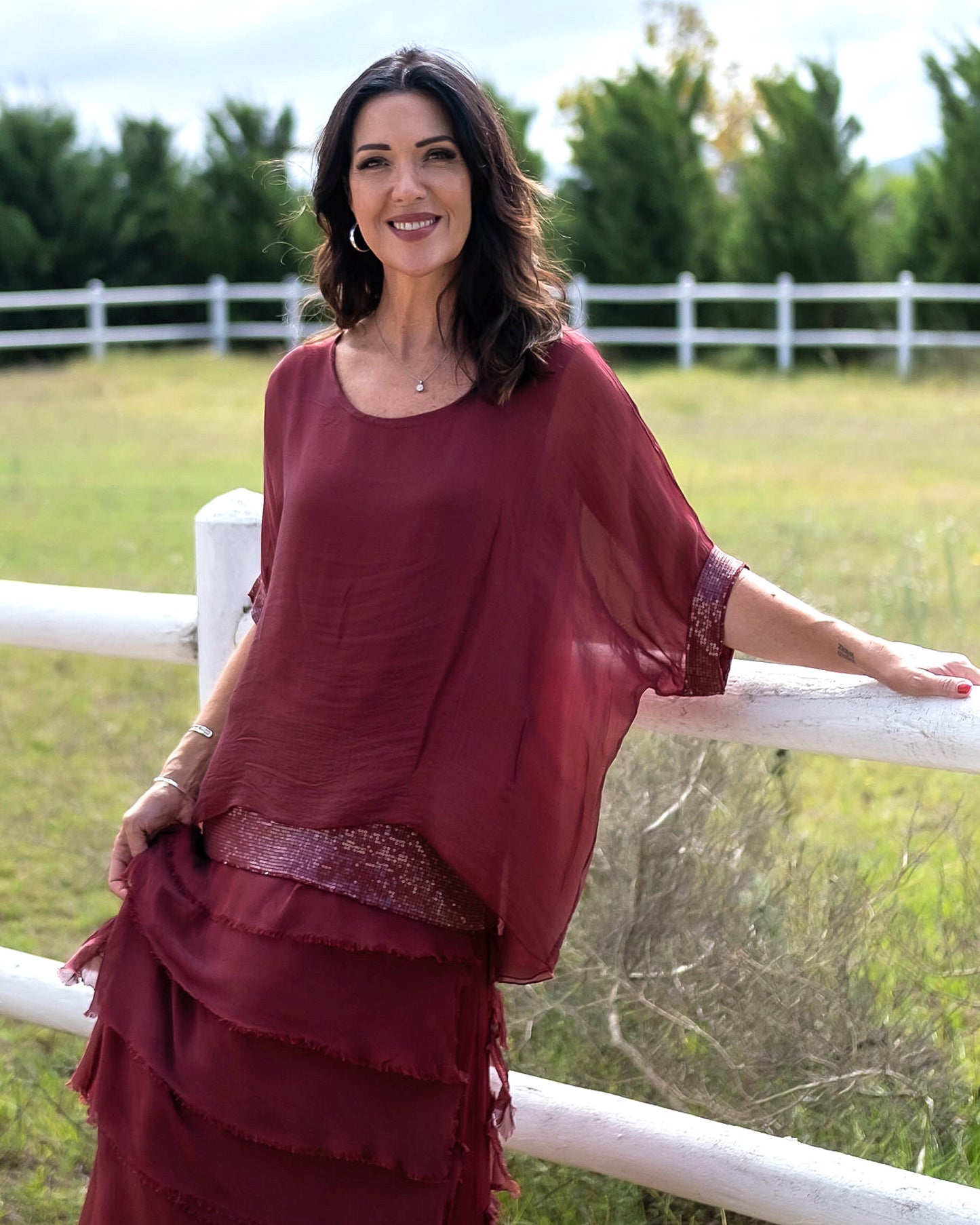 Sparkle Layer Top | Burgundy
