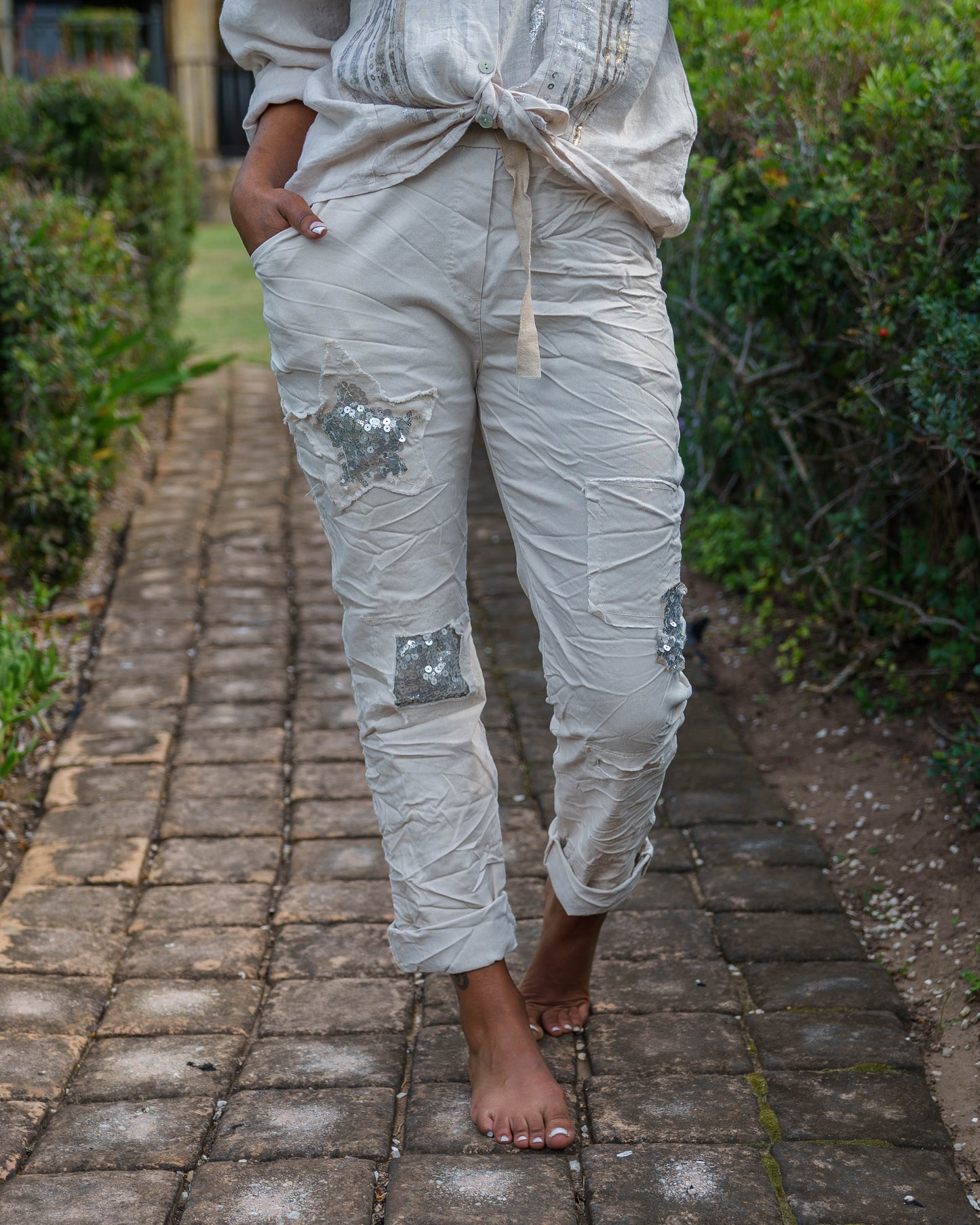 Star Crossed Drawstring Pants | Beige