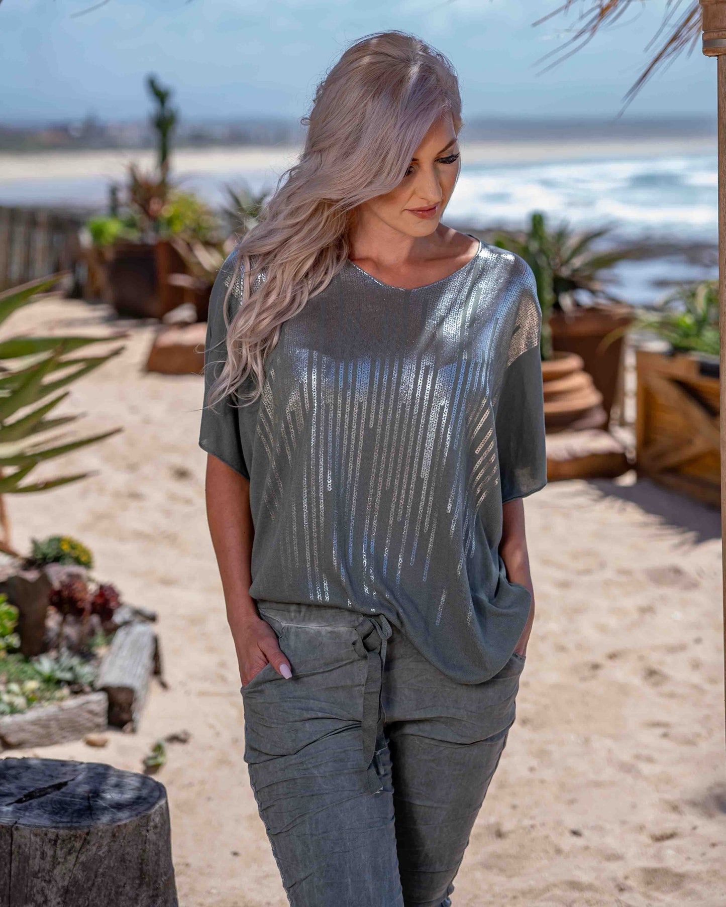 Starlight Foil Top | Olive