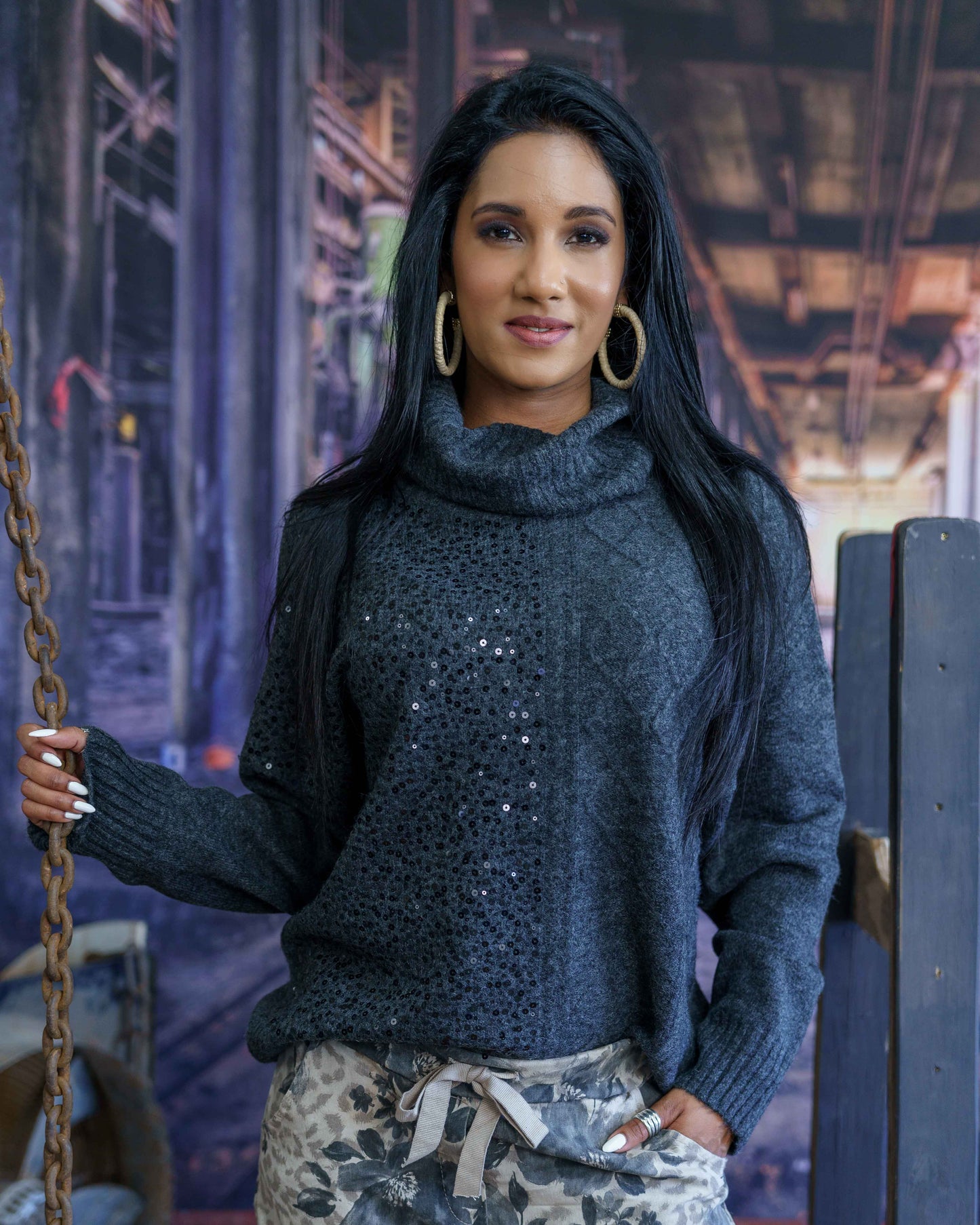 Stitch & Shimmer Knit | Charcoal