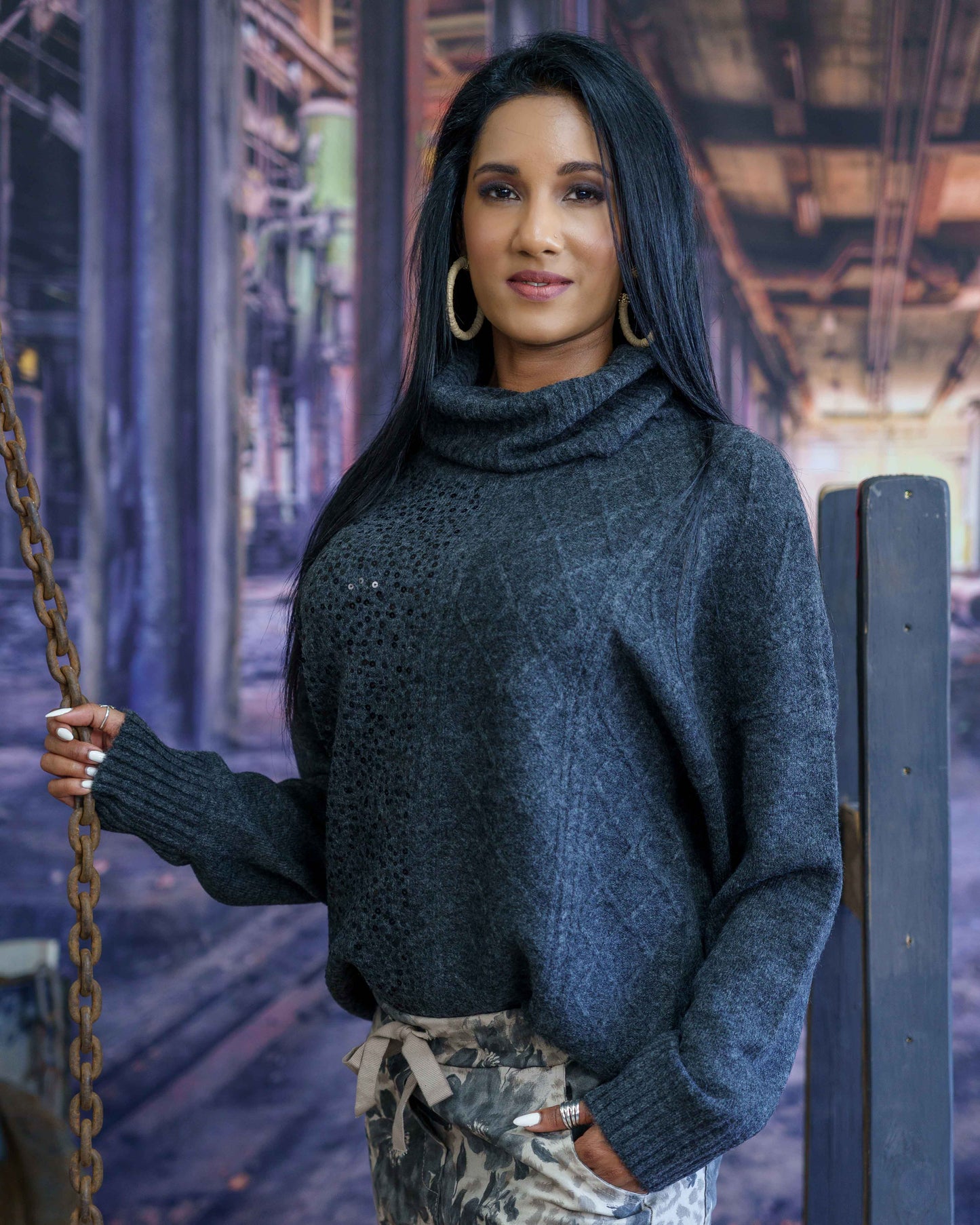 Stitch & Shimmer Knit | Charcoal