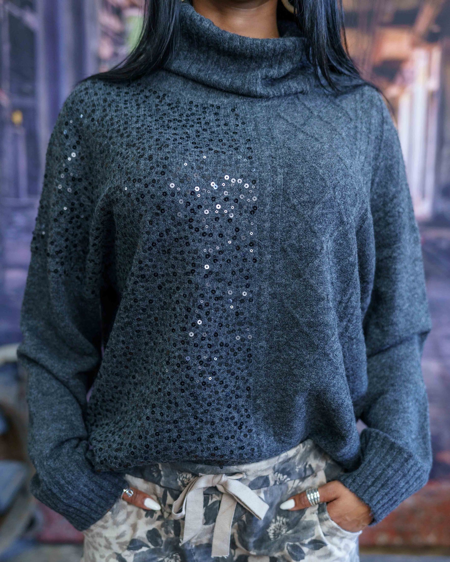 Stitch & Shimmer Knit | Charcoal