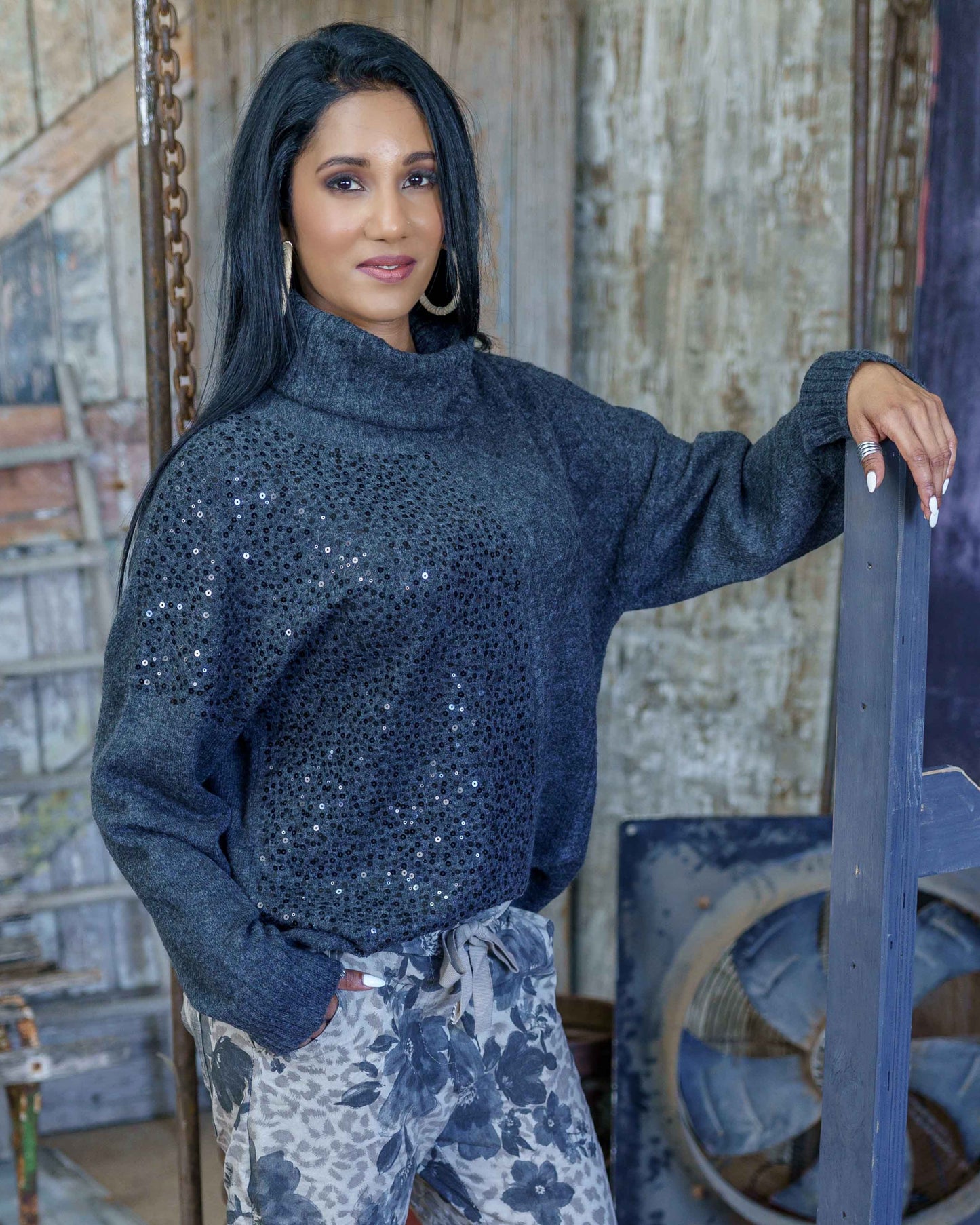 Stitch & Shimmer Knit | Charcoal