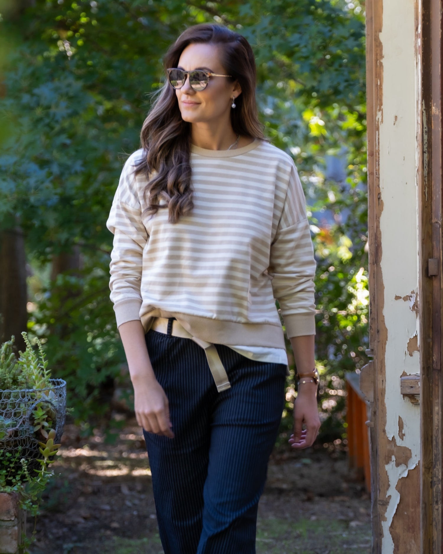 Stripe Zip-Up Top | Toffee