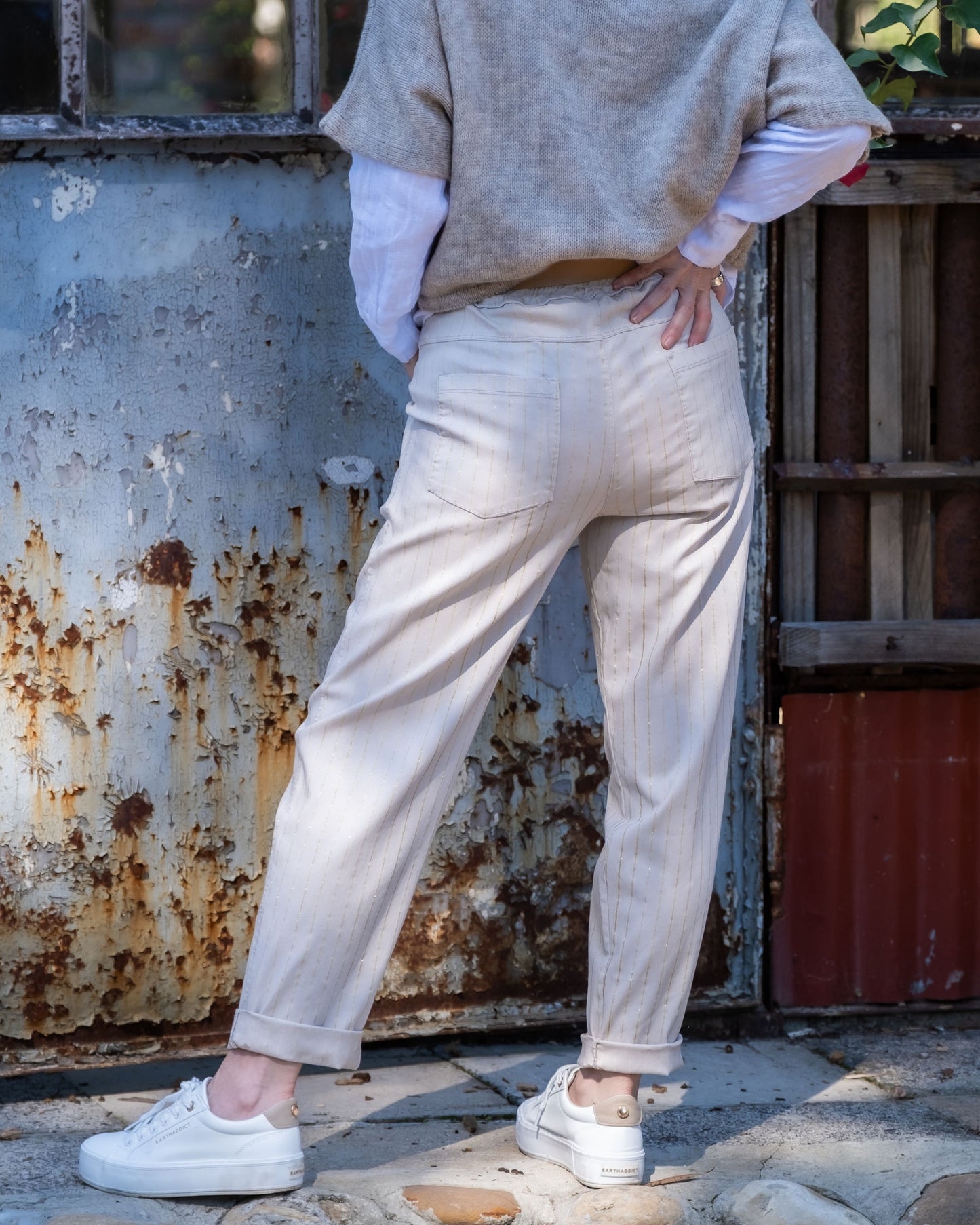 Stripe & Stride Belted Pants | Beige