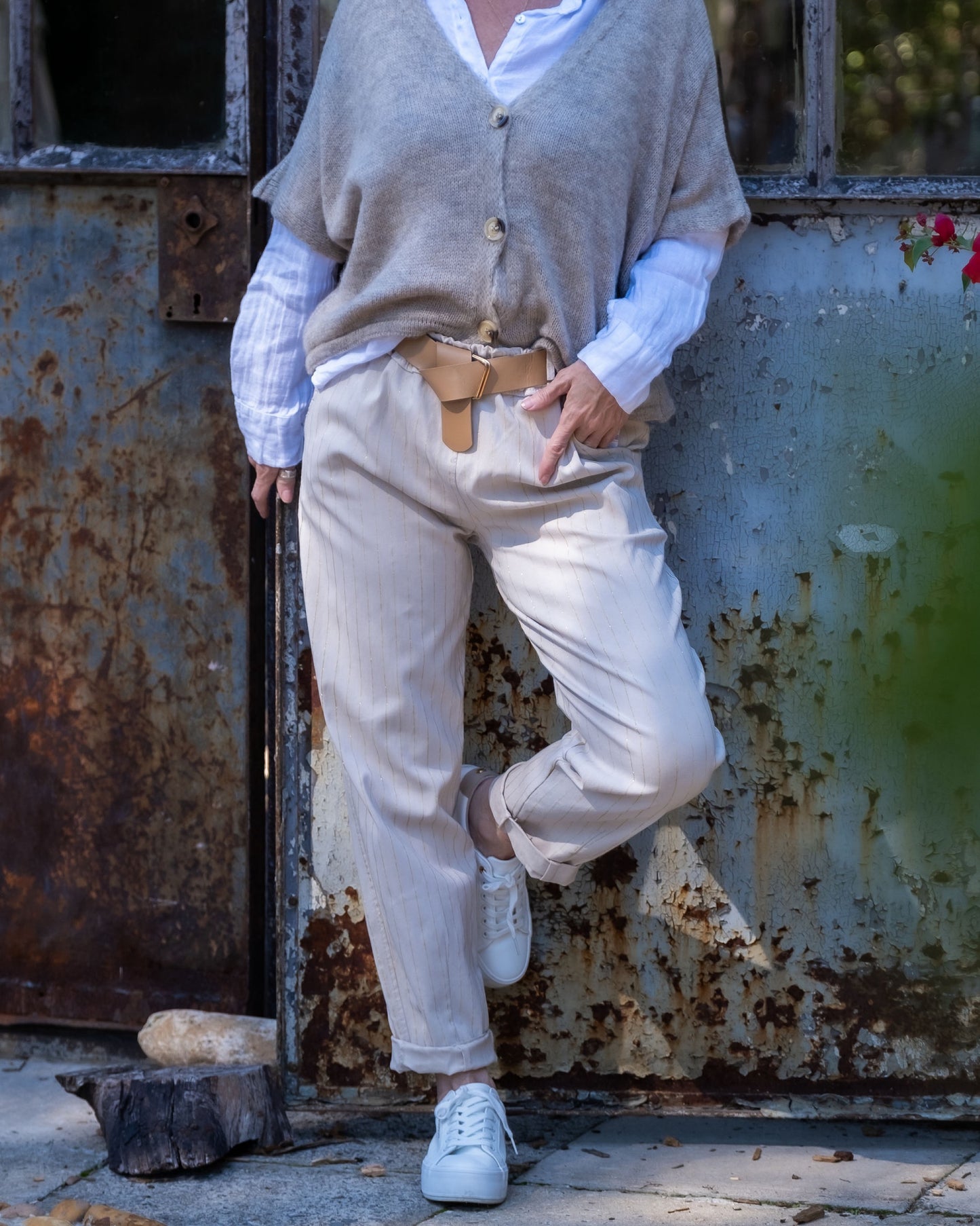 Stripe & Stride Belted Pants | Beige