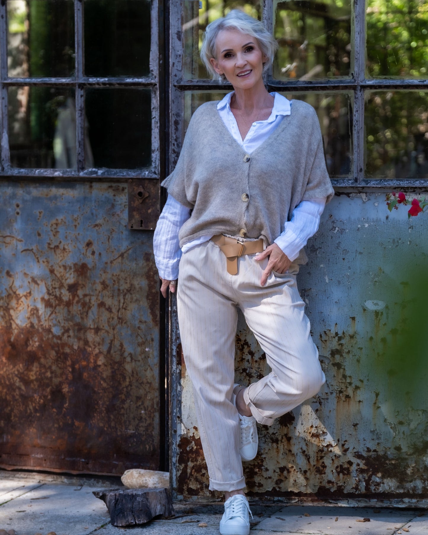 Stripe & Stride Belted Pants | Beige