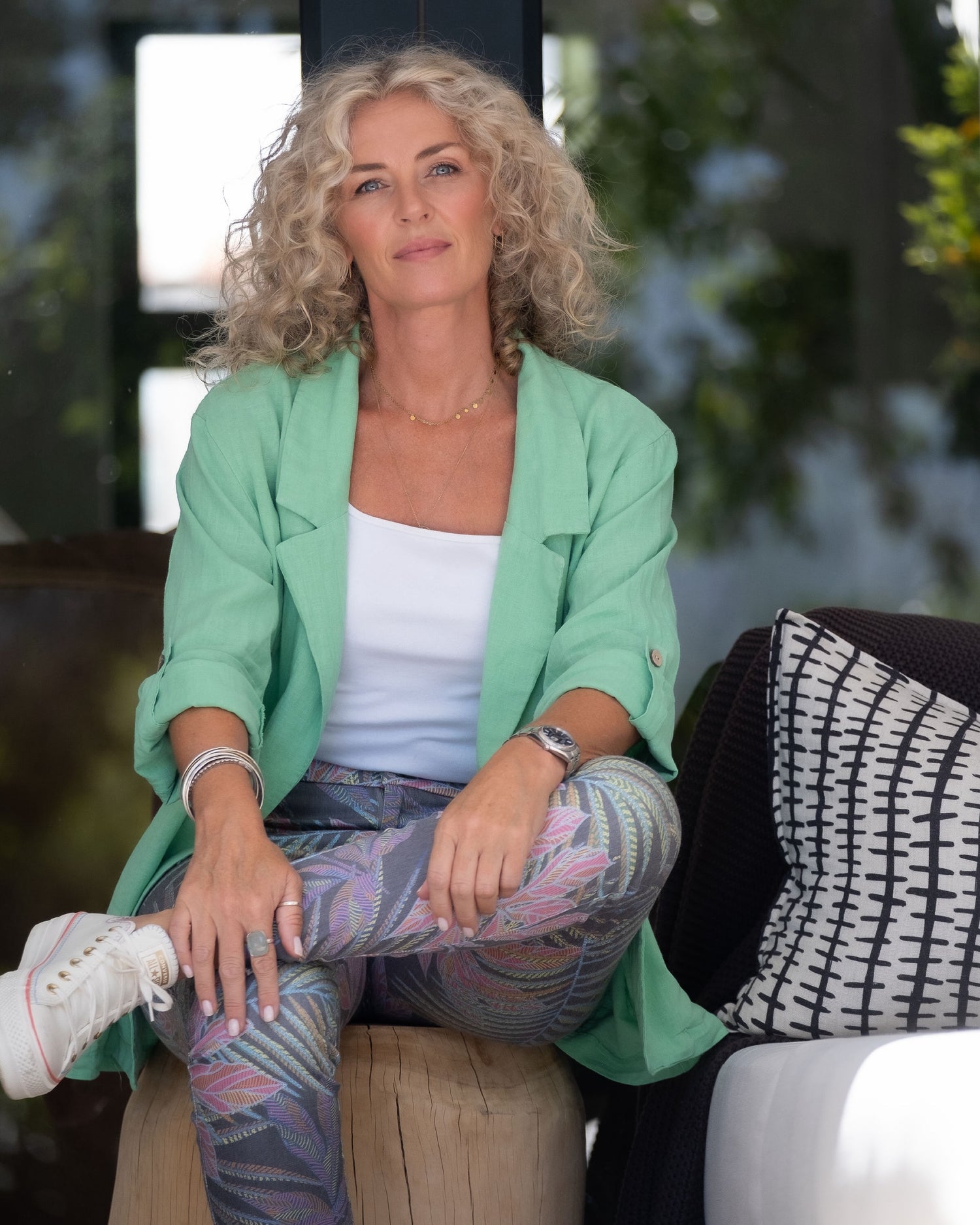 Sunburst Linen Blazer | Green