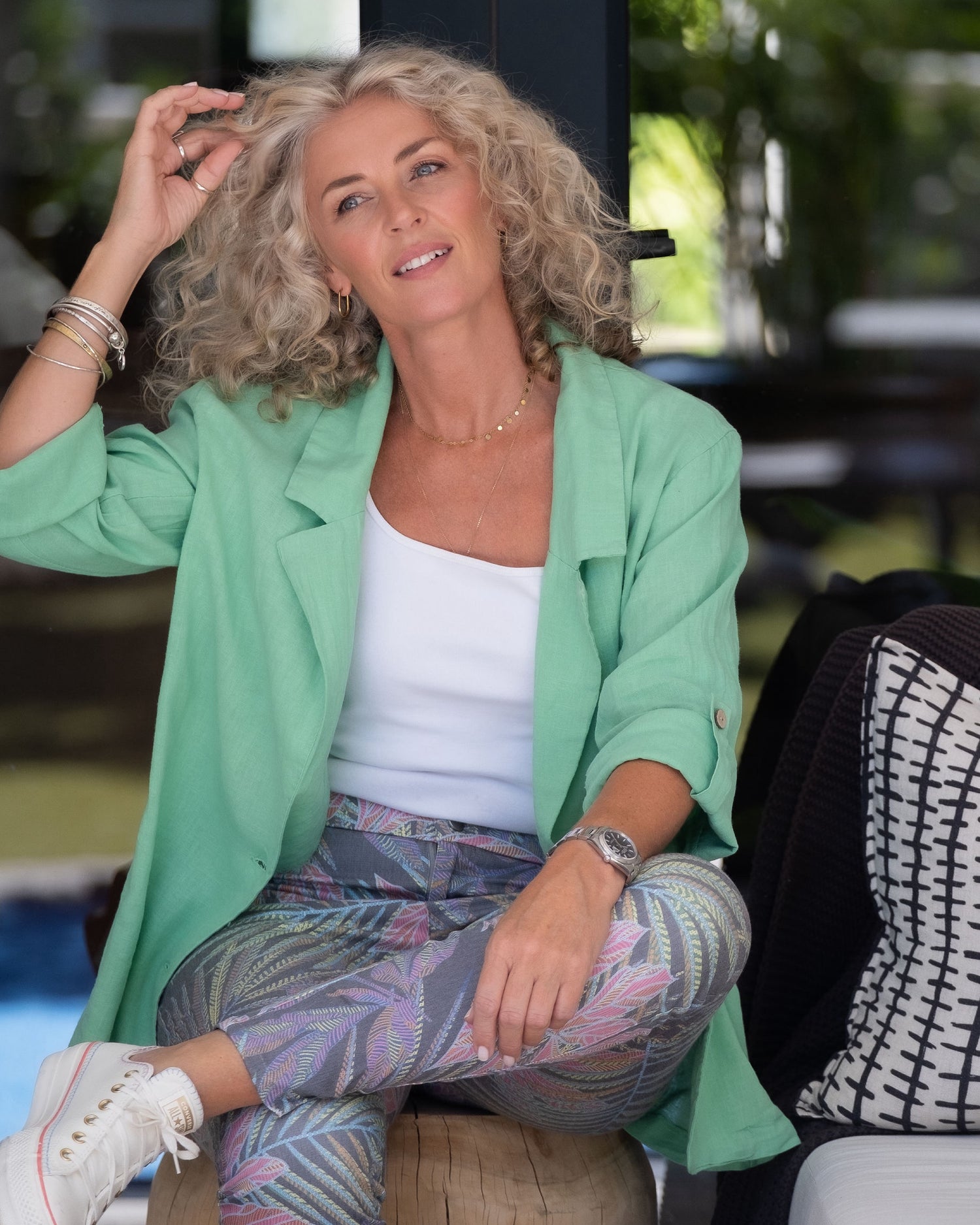 Sunburst Linen Blazer | Green