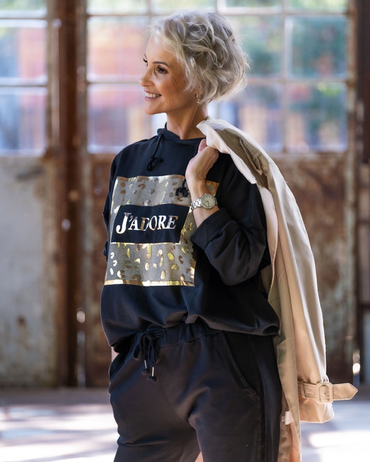 Jadore Hoodie Top | Black