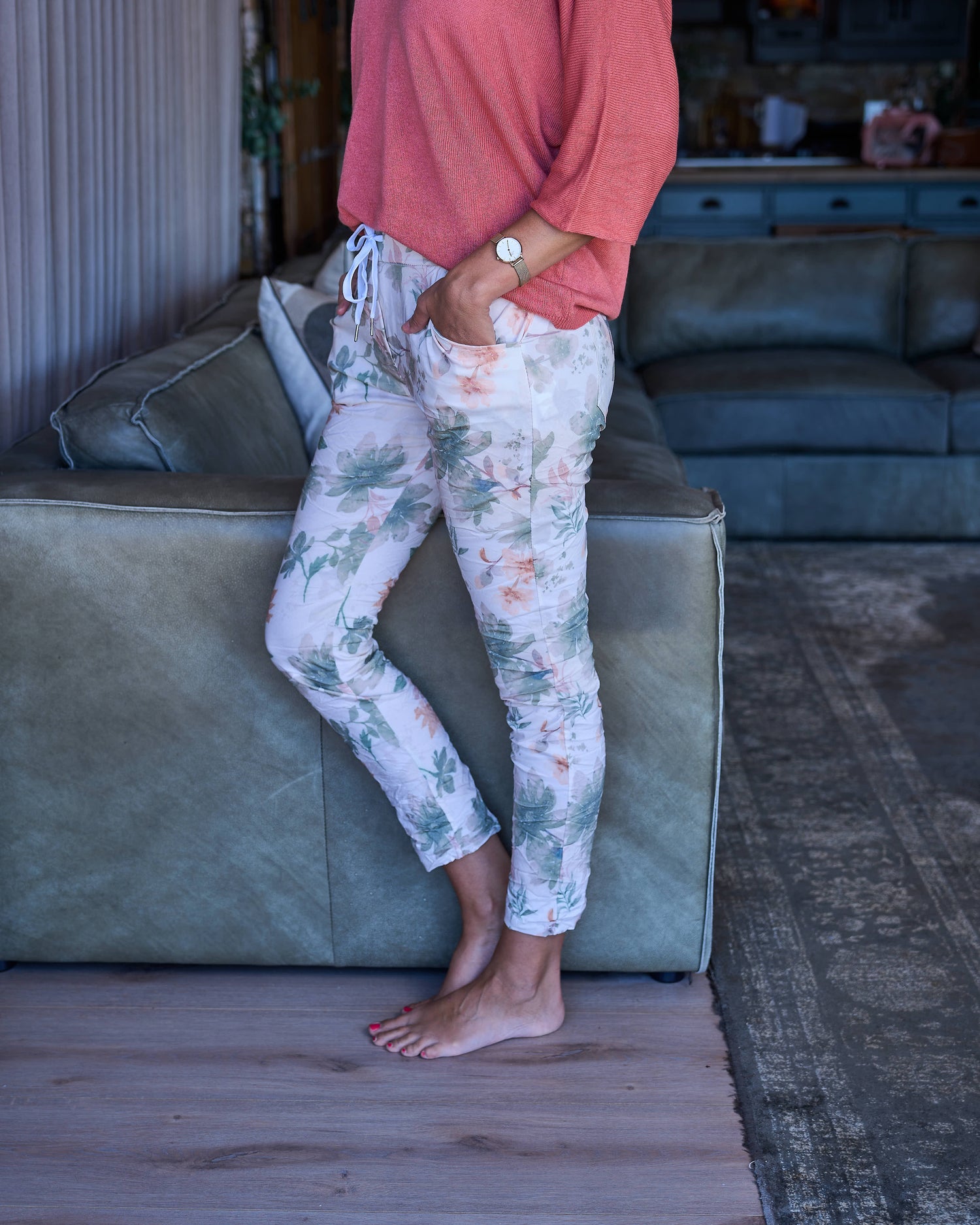 Floral Ease Drawstring Pants | Antique