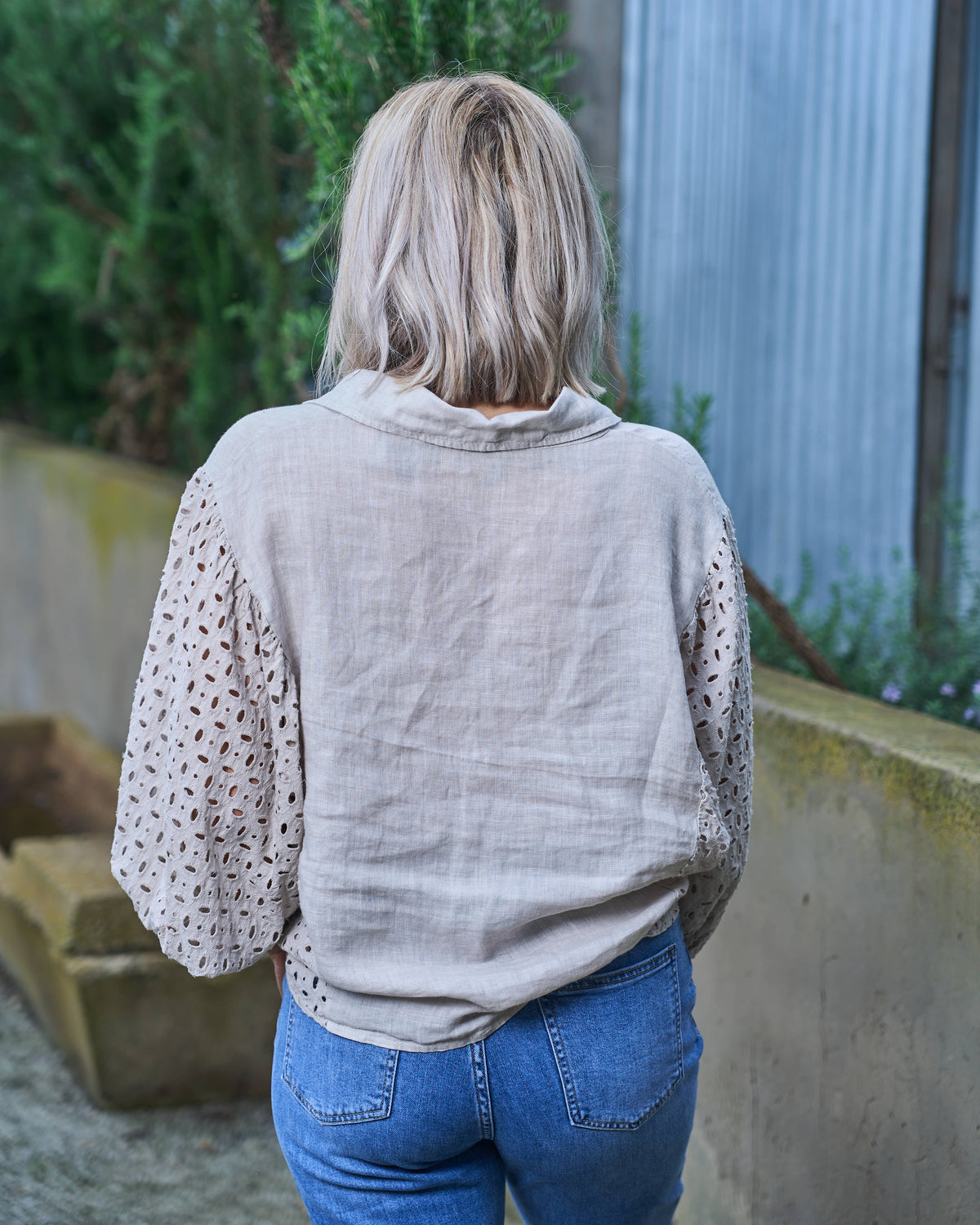 Anglaise Front Tie Linen Shirt | Beige