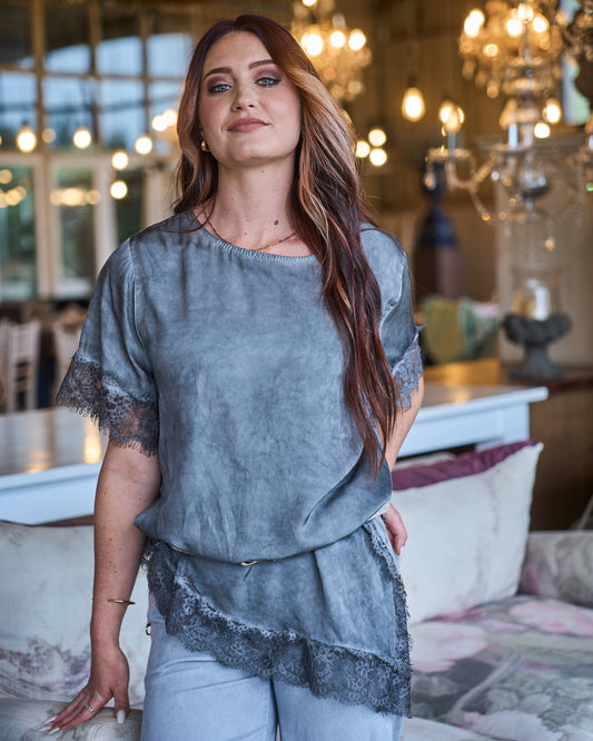 Asymmetrical Lace Top | Charcoal