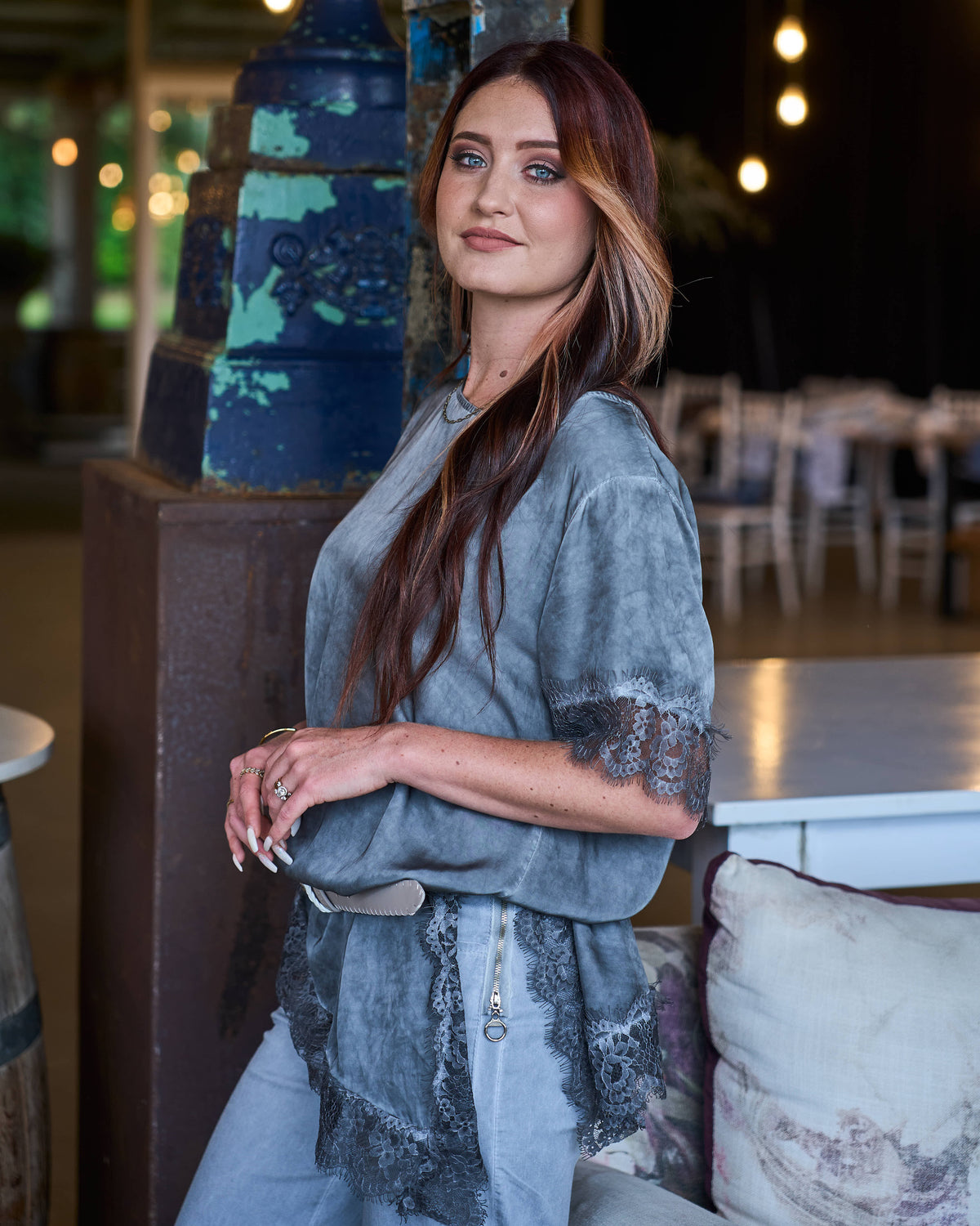 Asymmetrical Lace Top | Charcoal