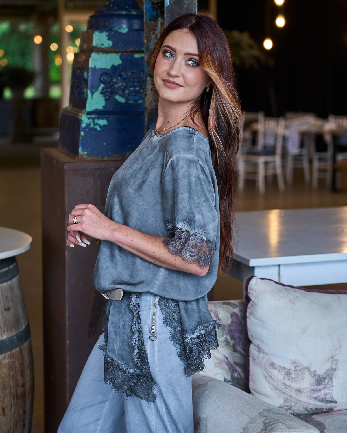 Asymmetrical Lace Top | Charcoal