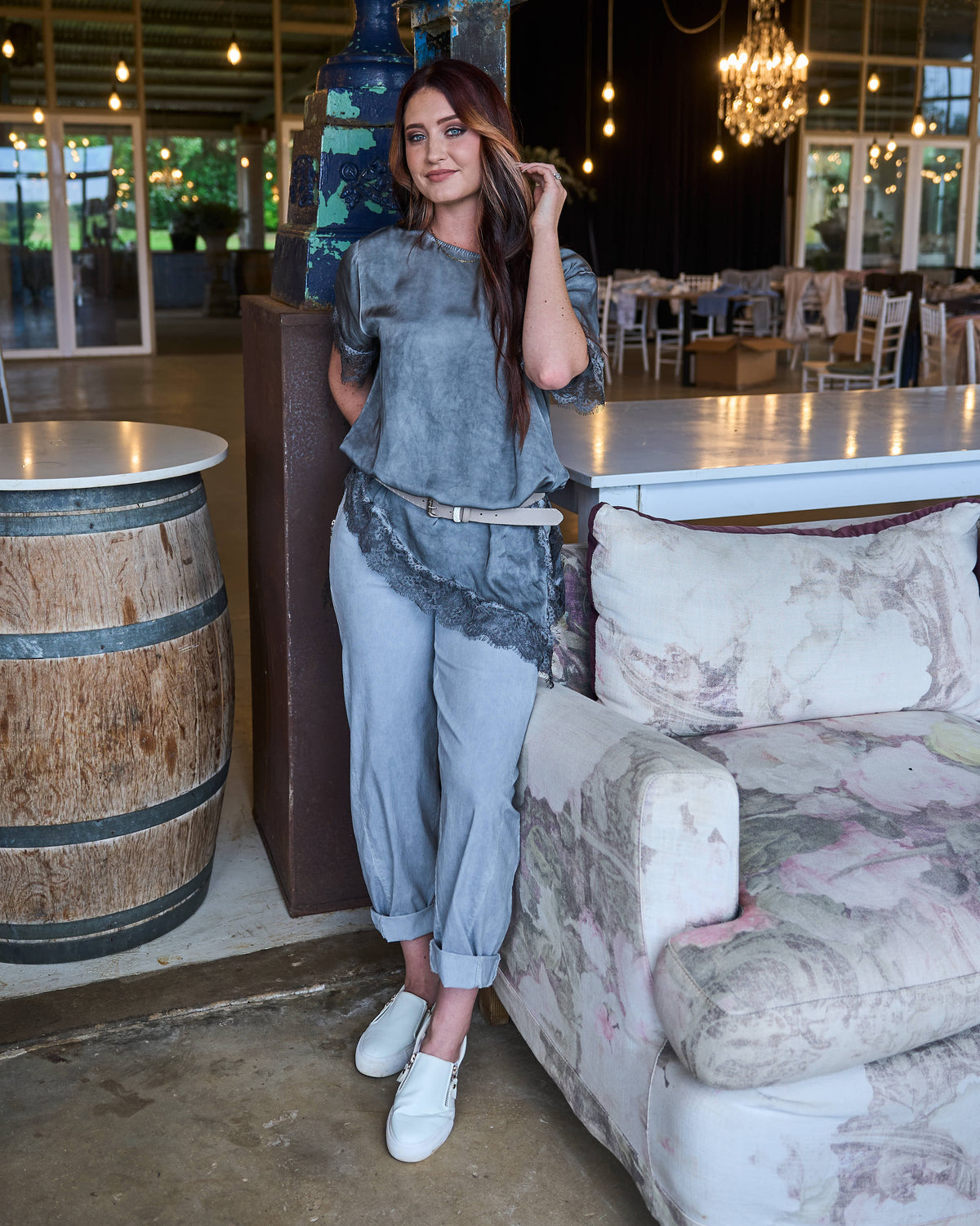 Asymmetrical Lace Top | Charcoal