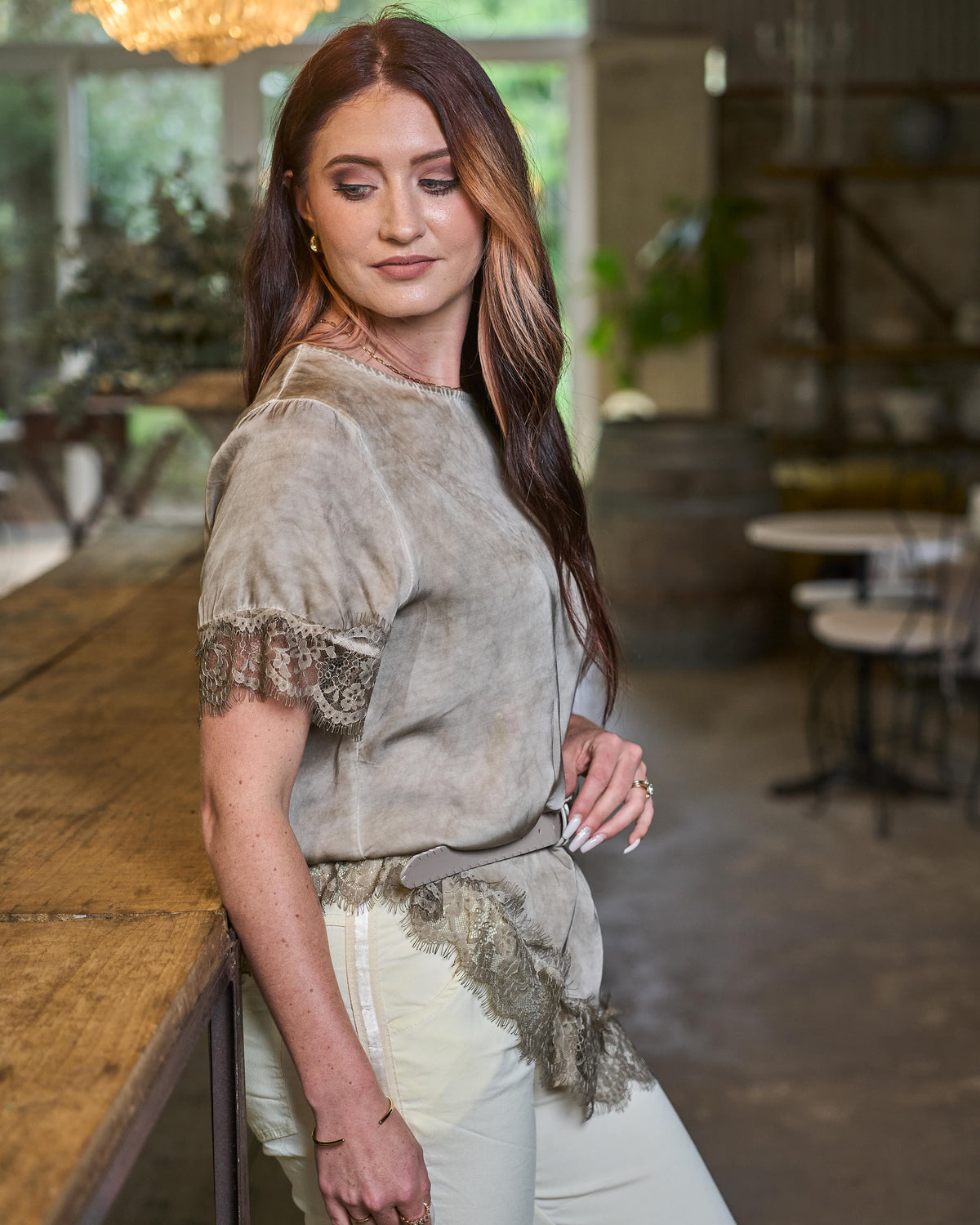 Asymmetrical Lace Top | Taupe