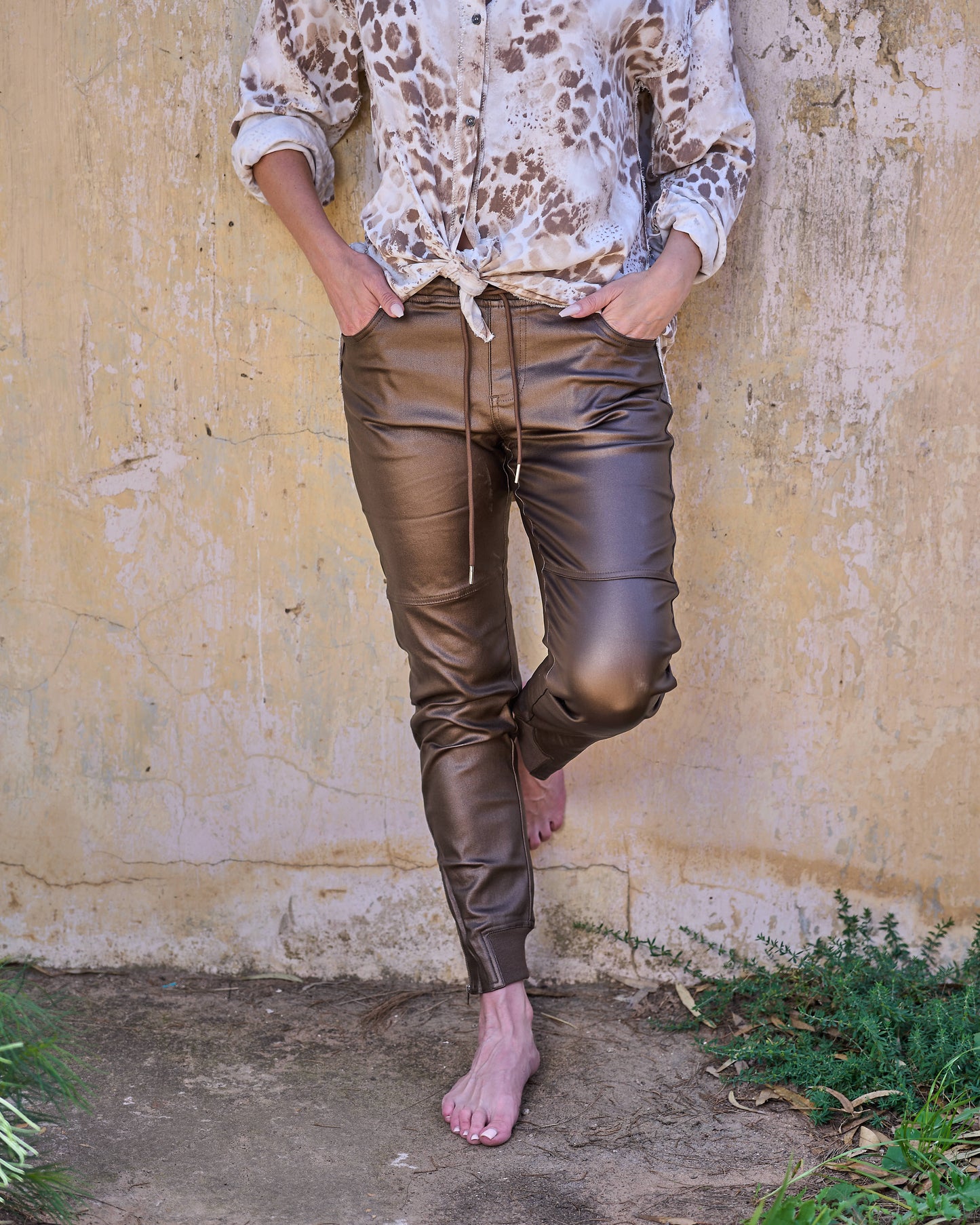 Bon Bon Pleather Jogger | Chocolate