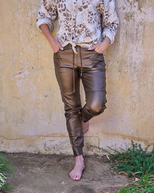 Bon Bon Pleather Jogger | Chocolate