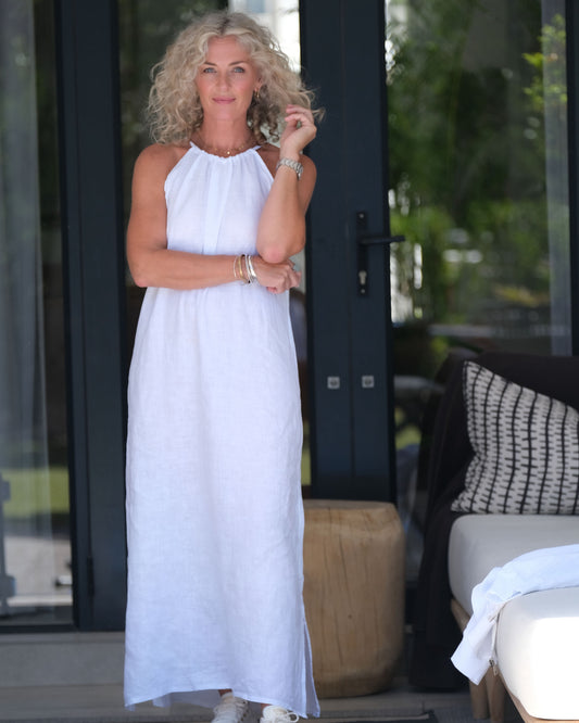 Breezy Strappy Linen Dress | White