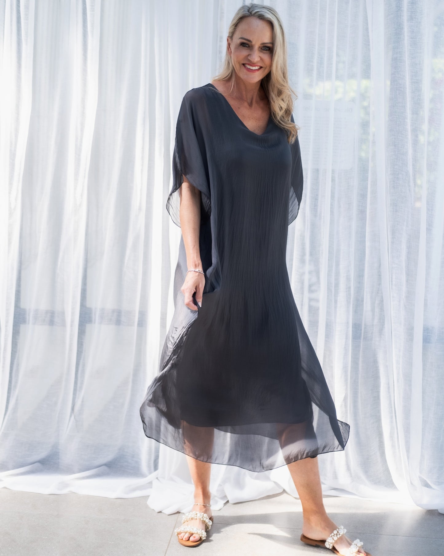 Charming Creations Silk Dress | Charcoal