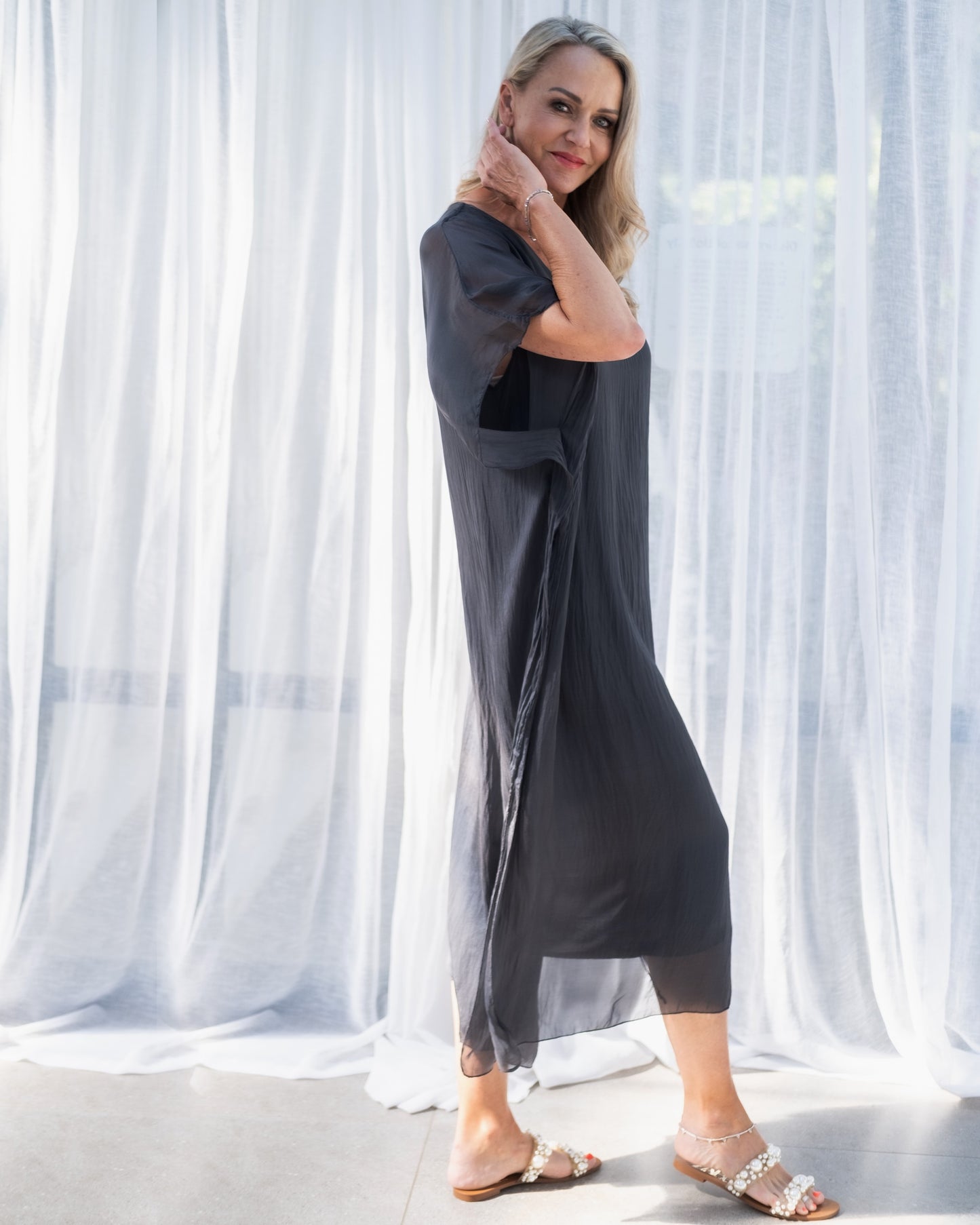 Charming Creations Silk Dress | Charcoal