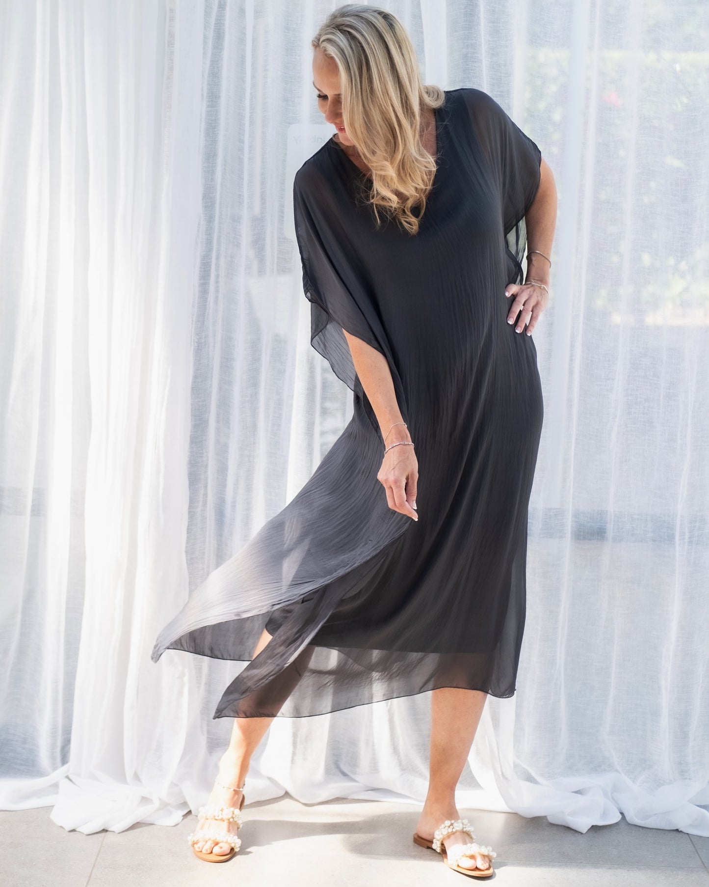 Charming Creations Silk Dress | Charcoal