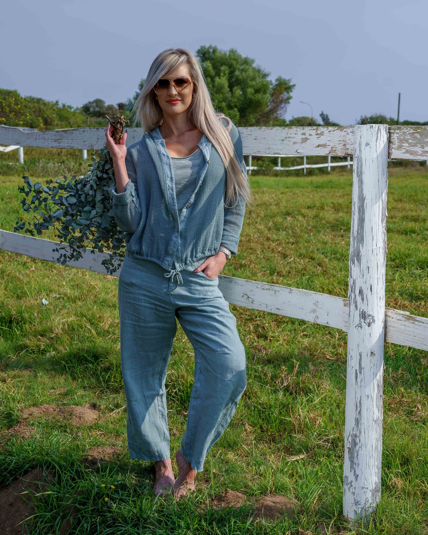 Cloudlight Linen Hoodie Top | Sage