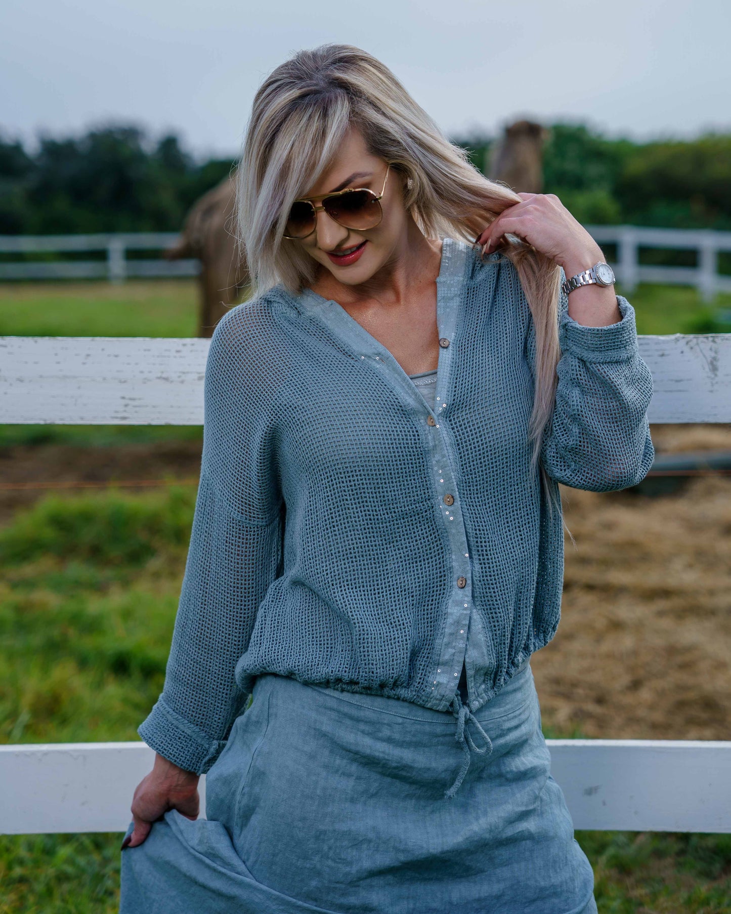 Cloudlight Linen Hoodie Top | Sage