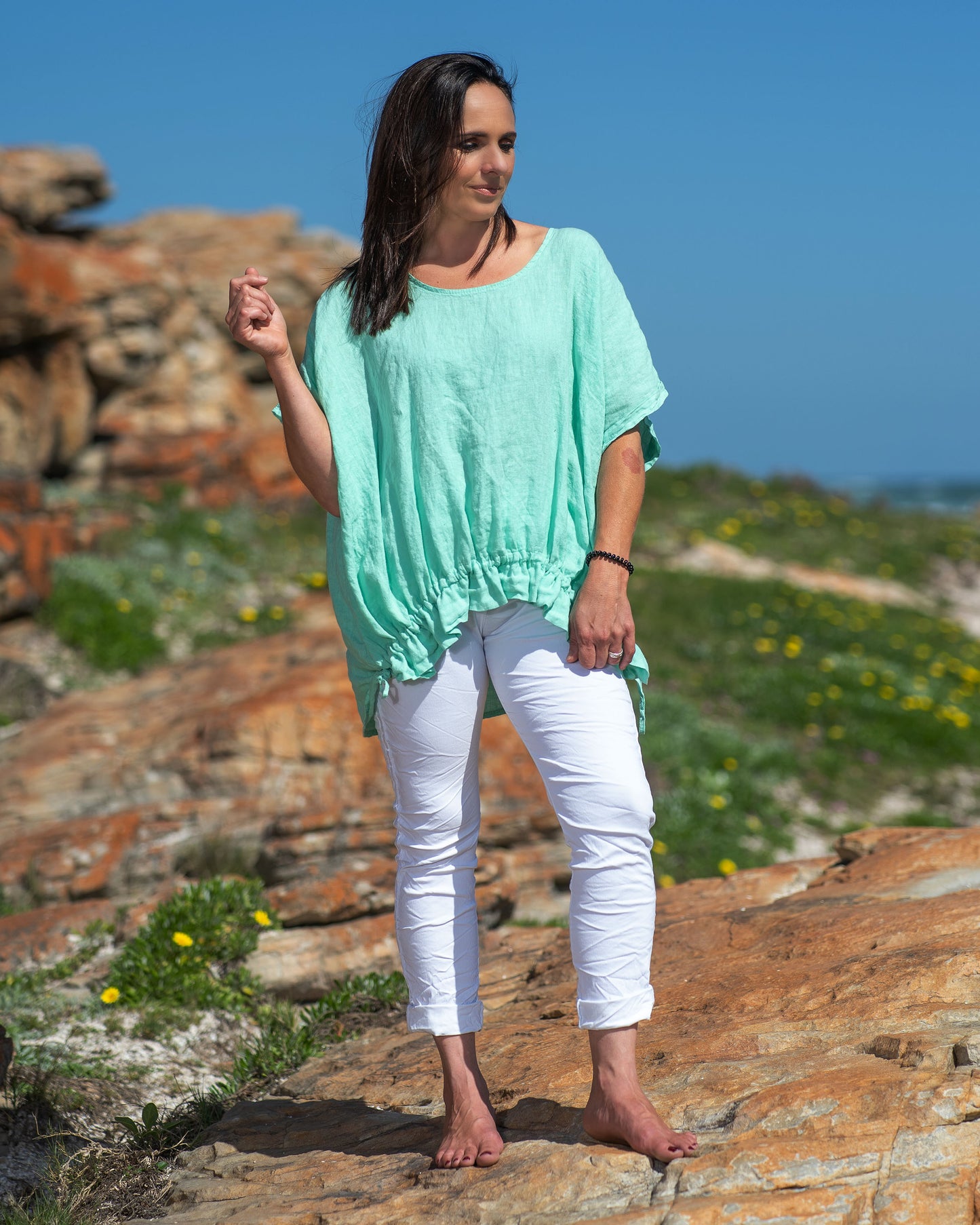 Fiesta Frill Linen Top | Mint
