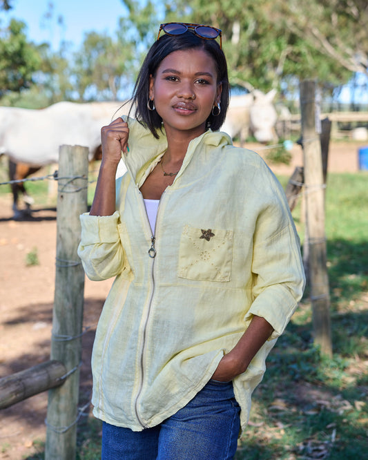 Drift Away Linen Jacket | Butter Yellow