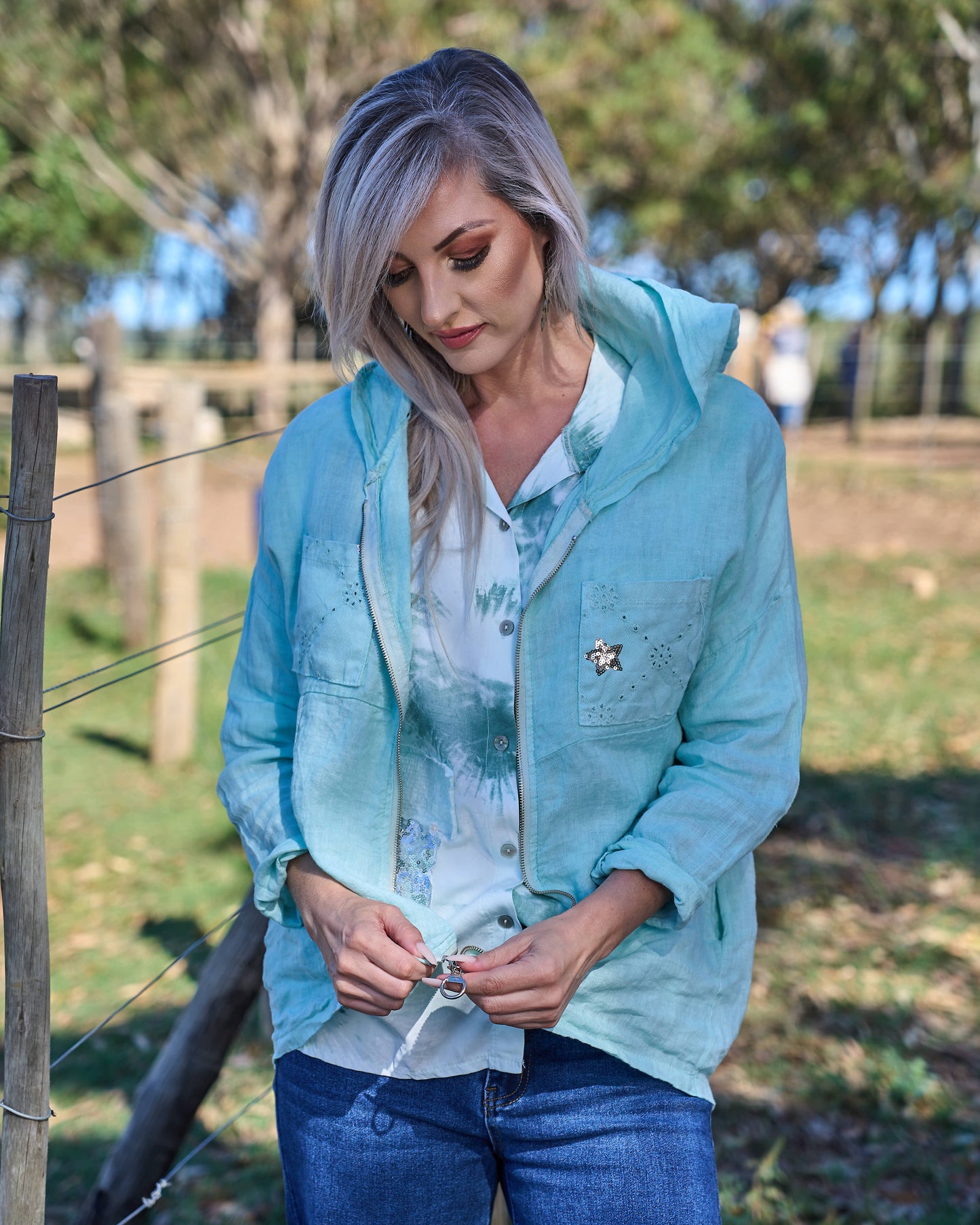 Drift Away Linen Jacket | Winter Aqua
