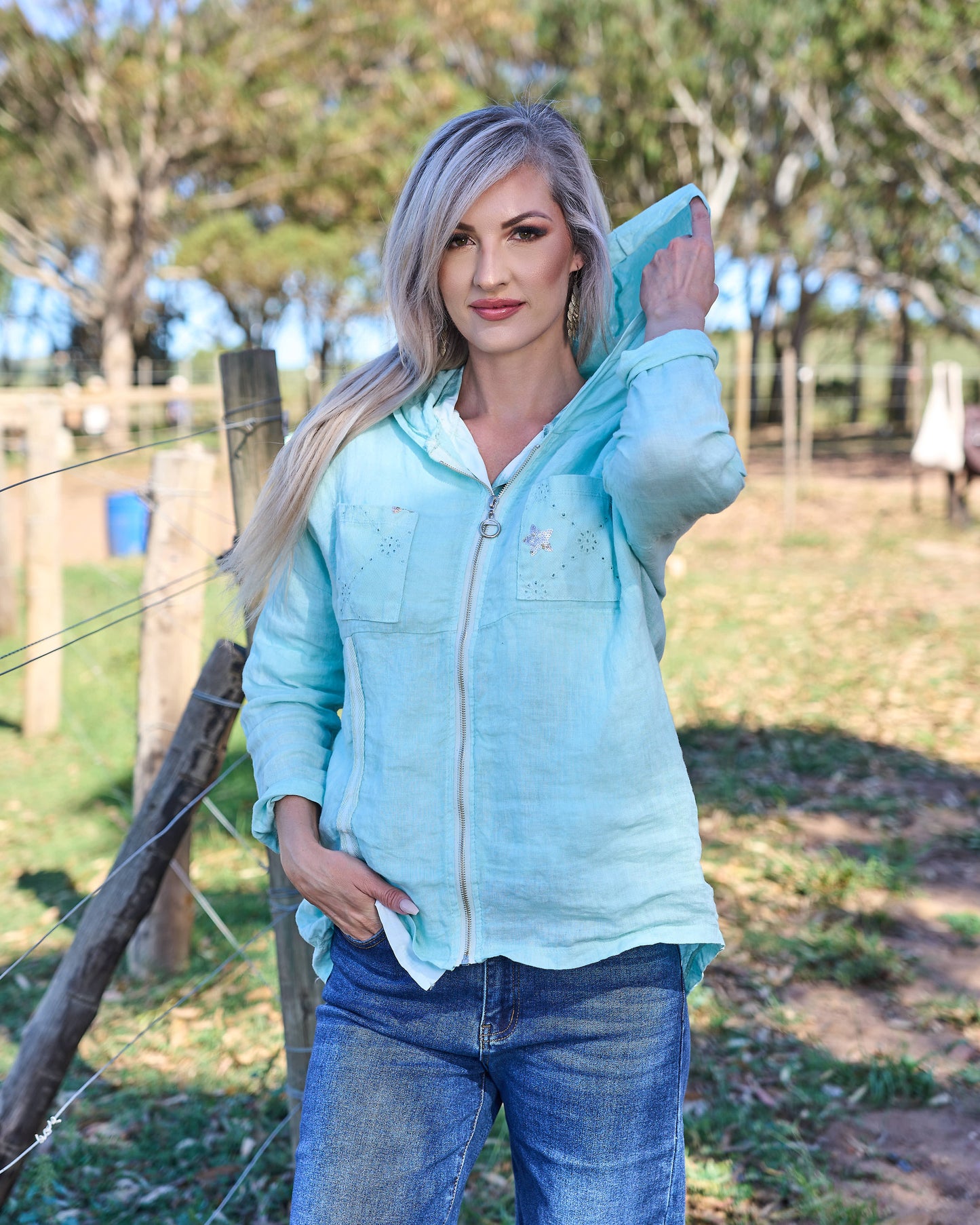 Drift Away Linen Jacket | Winter Aqua